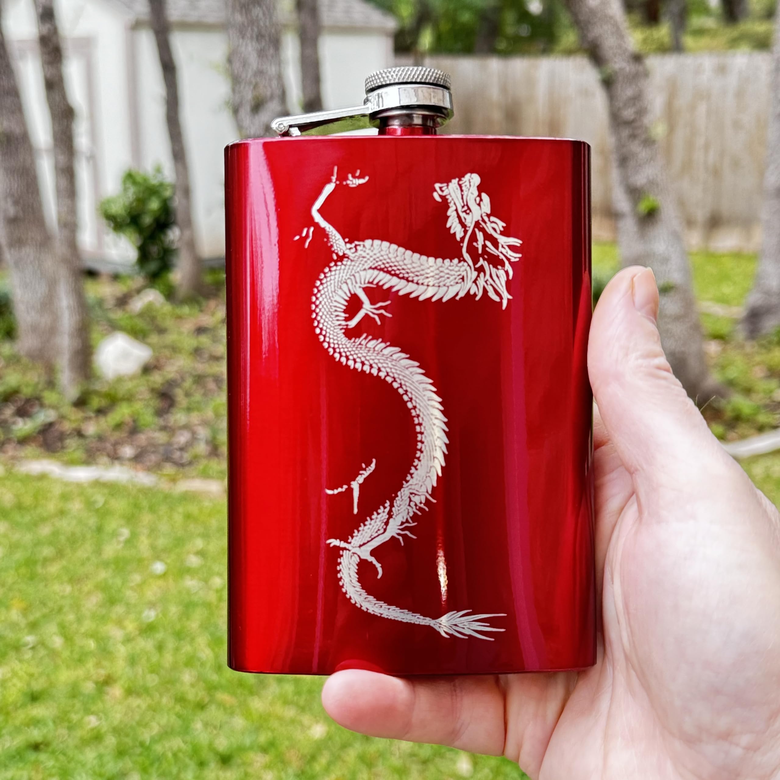8oz Red Chinese Dragon Flask - Stainless Steel Hip Flask for Whiskey, Bourbon & Liquor - Perfect for Gifts, Parties, Travel & Outdoor Adventures