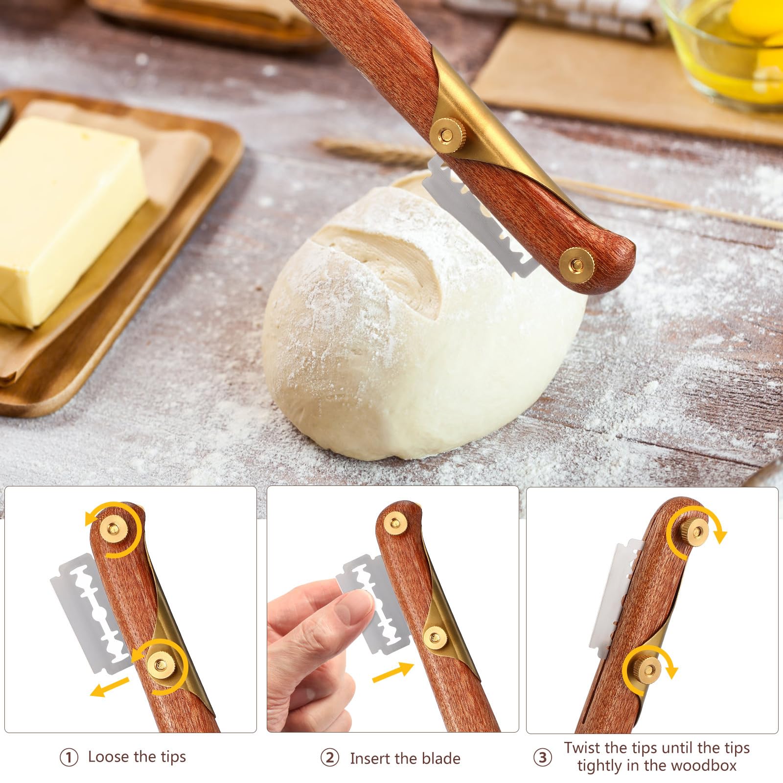 DOITOOL Stainless Steel Bread Lame Tool Set - Professional Dough Scoring Knife with Blades for Sourdough Baking - Perfect for Artisan Bread, Baguettes & Homemade Loaves - Easy to Use Bakery Tool for Bread Making Enthusiasts