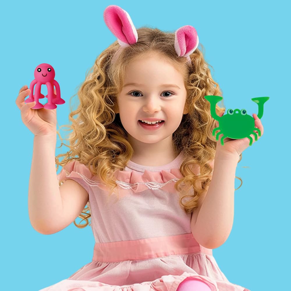9 PCS Silicone Ocean Animal Suction Cup Bath Toys for Toddlers & Kids 6+ Months - Mold-Free, No-Hole Bathtub Sensory Building Toys - Perfect for Bath Time Fun, Early Learning & Sensory Play
