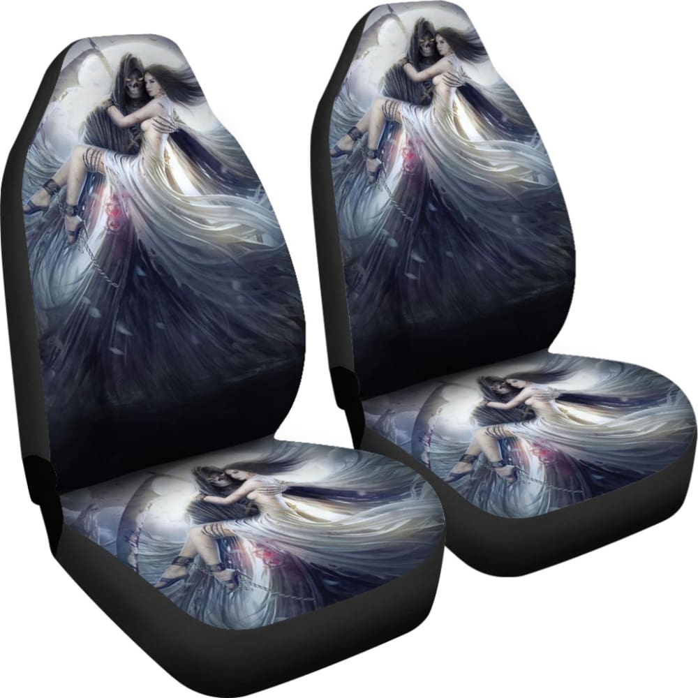 Gothic Grim Reaper Skull and Girl Car Seat Covers - Premium Custom Fit for Cars, SUVs, Trucks - Perfect for Halloween, Horror Fans and Gothic Style Lovers