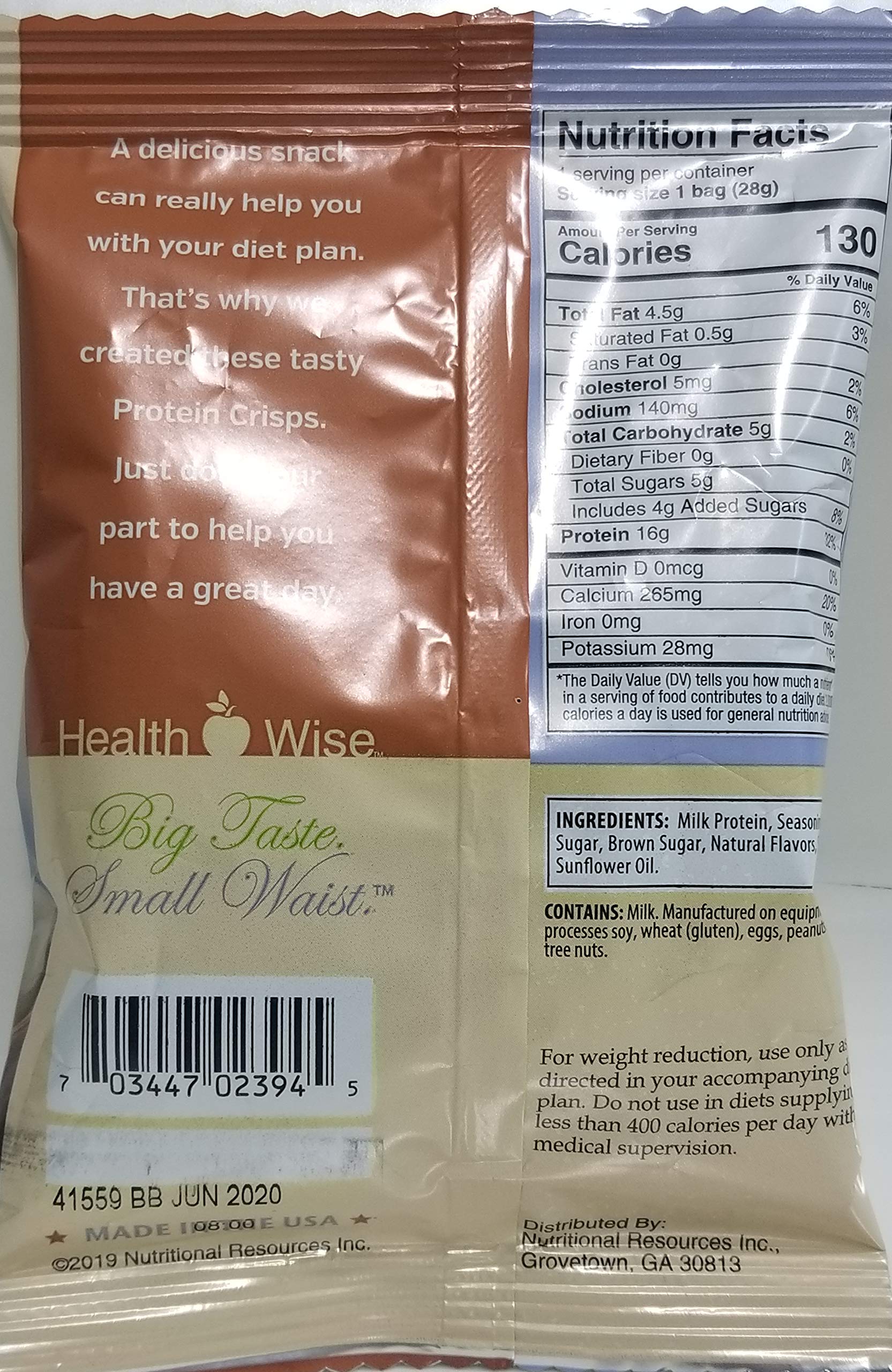Health Wise Salted Caramel Protein Crisp - Low Carb Protein Snack (5g Carbs, 16g Protein, 130 Calories) - Keto Friendly, Weight Loss Support, Hunger Suppressant - 7 Pack Bags - Perfect for On-the-Go, Post-Workout & Healthy Diet Snacking