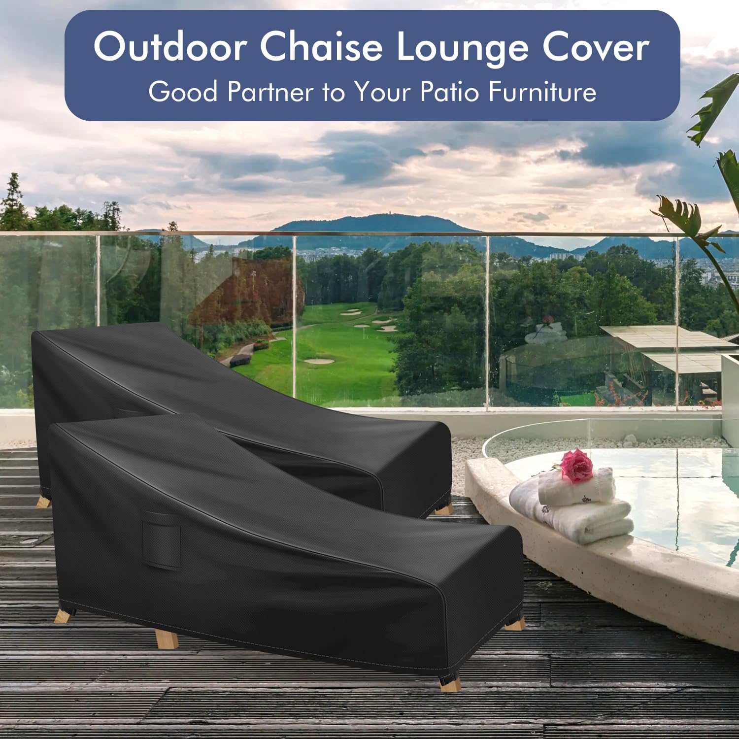 **Waterproof Outdoor Chaise Lounge Covers - Heavy Duty Patio Furniture Covers (2 Pack, Black) - Fits 78