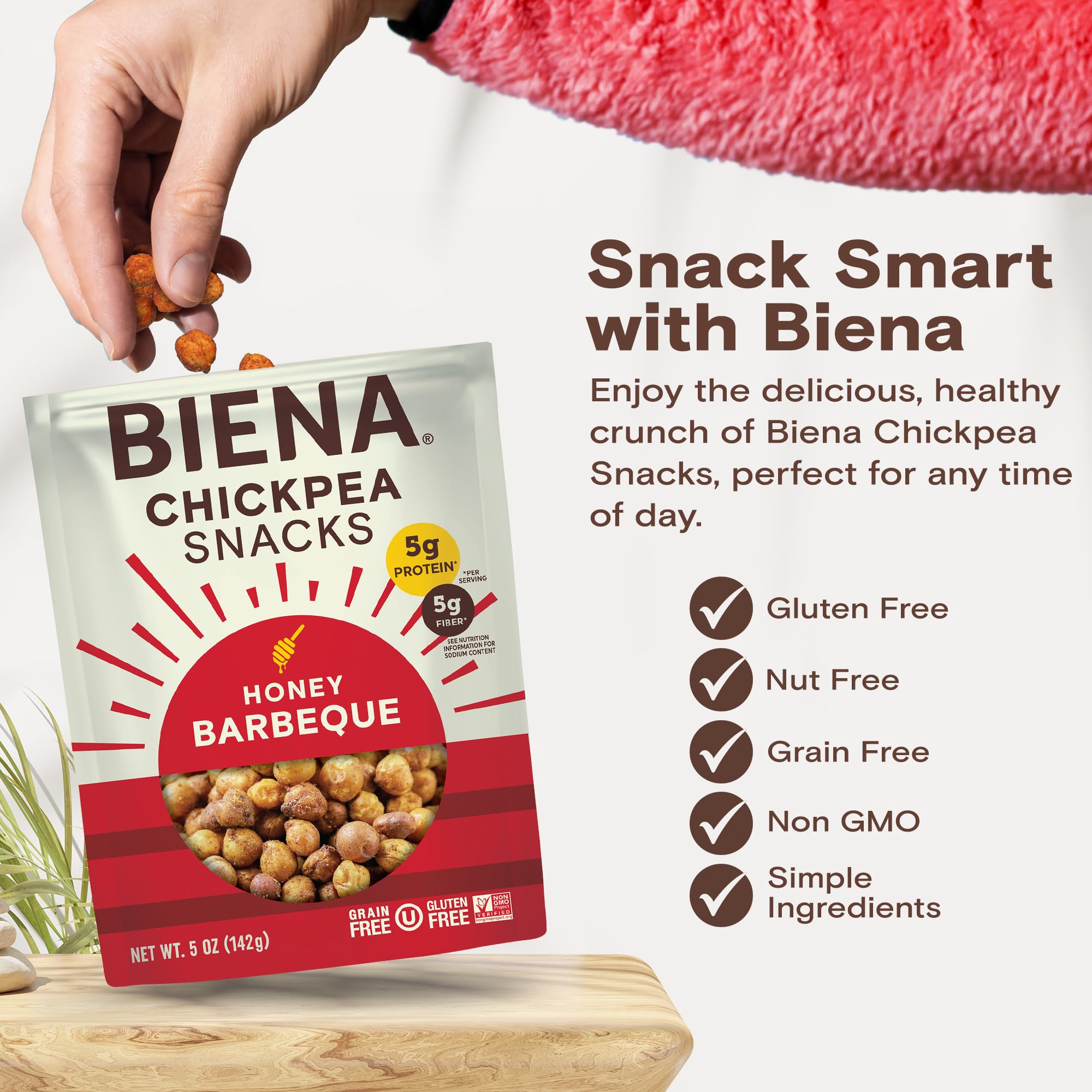 BIENA Crunchy Roasted Chickpea Snacks - High Protein & Fiber Healthy Snack for Adults & Kids - 4 Pack (5oz Bags) - Barbecue Flavor - Perfect for On-the-Go, School Lunches & Office Snacking