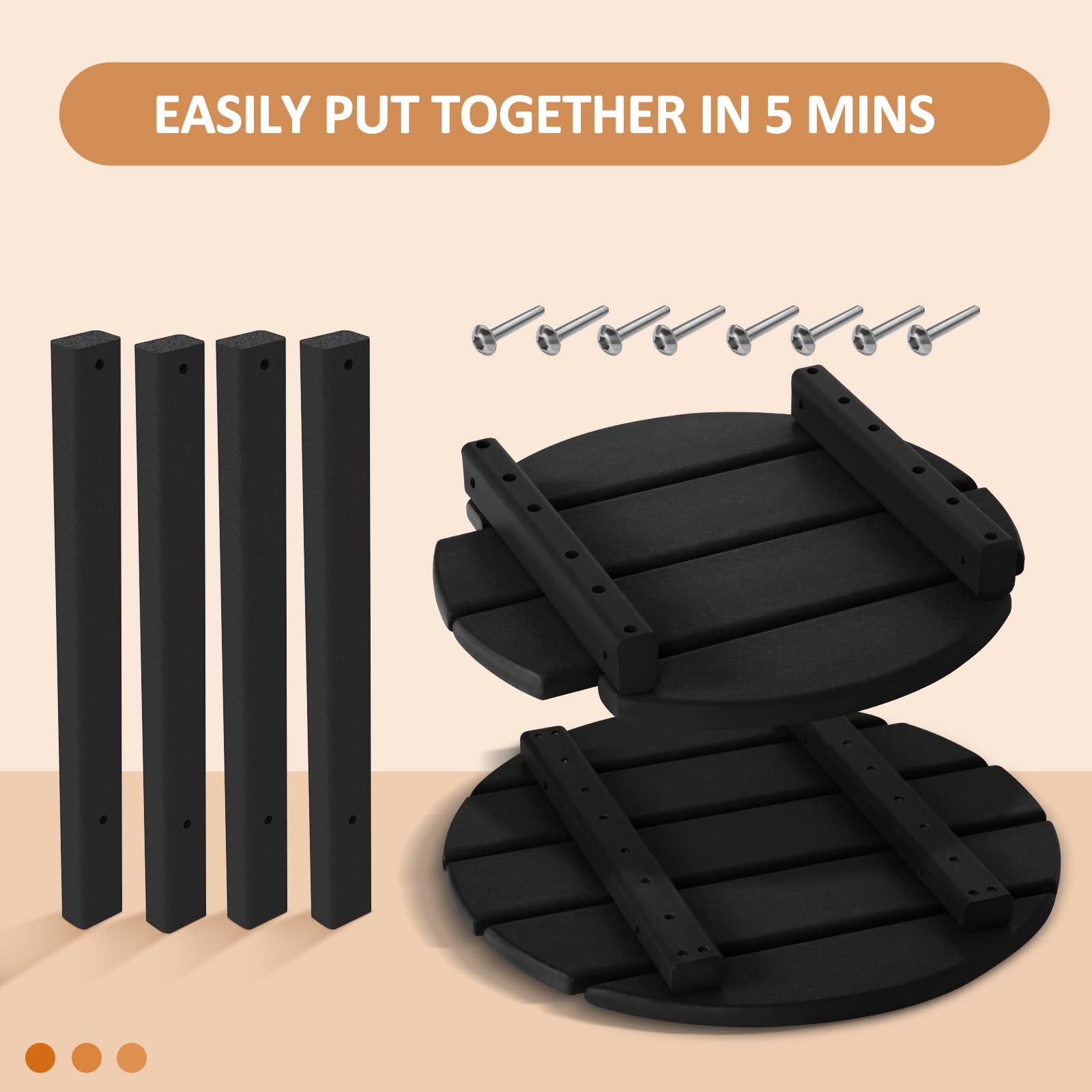 2-Tier Round Outdoor Side Table - Durable HDPE Adirondack Patio Table, Weather Resistant Small End Table for Deck, Garden, Poolside (Black) - Perfect for Outdoor Dining, Lounging & Entertaining