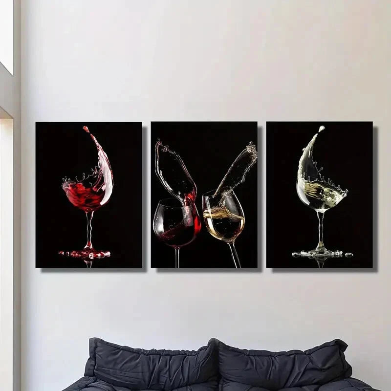 3-Piece Minimalist Metal Wall Art Prints - Ready to Hang Wine-Themed Home Decor for Living Room, Dining Room & Office