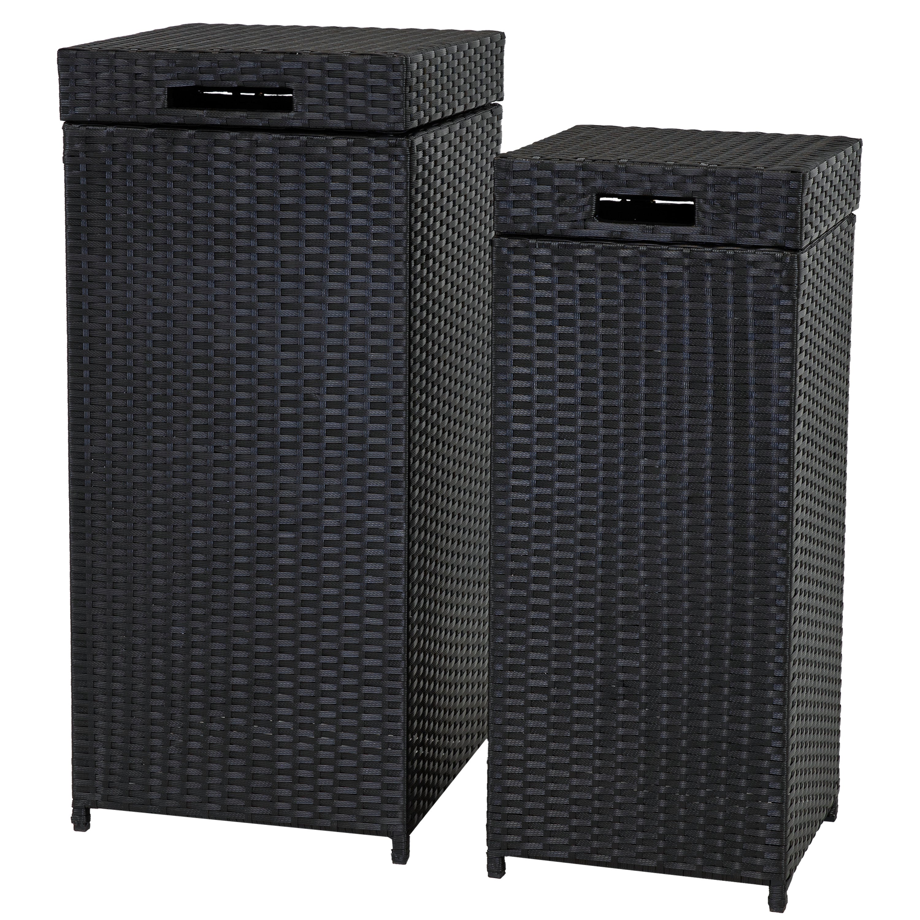 Sunnydaze Outdoor Wicker Trash Cans with Lids - Set of 2 (26 Gallon & 15 Gallon) - Weather-Resistant Patio, Garden & Backyard Waste Bins for Home & Commercial Use