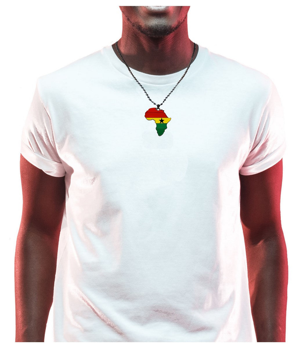 Ghana Flag Pendant Necklace with African Map Chain - Patriotic Jewelry Gift for Ghanaian Pride & African Heritage Celebration