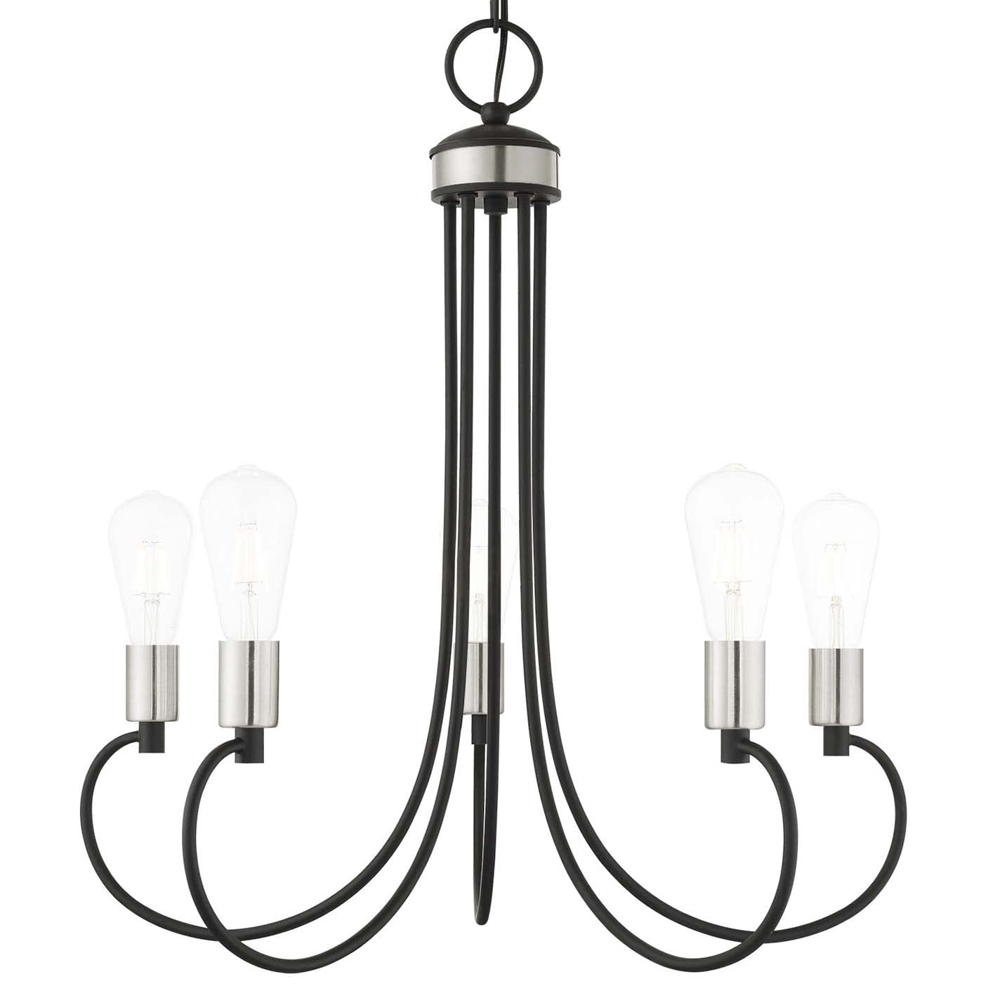 Livex Lighting 42925-04 5-Light Black Chandelier - Modern Ceiling Fixture for Dining Room, Bedroom & Living Room Decor
