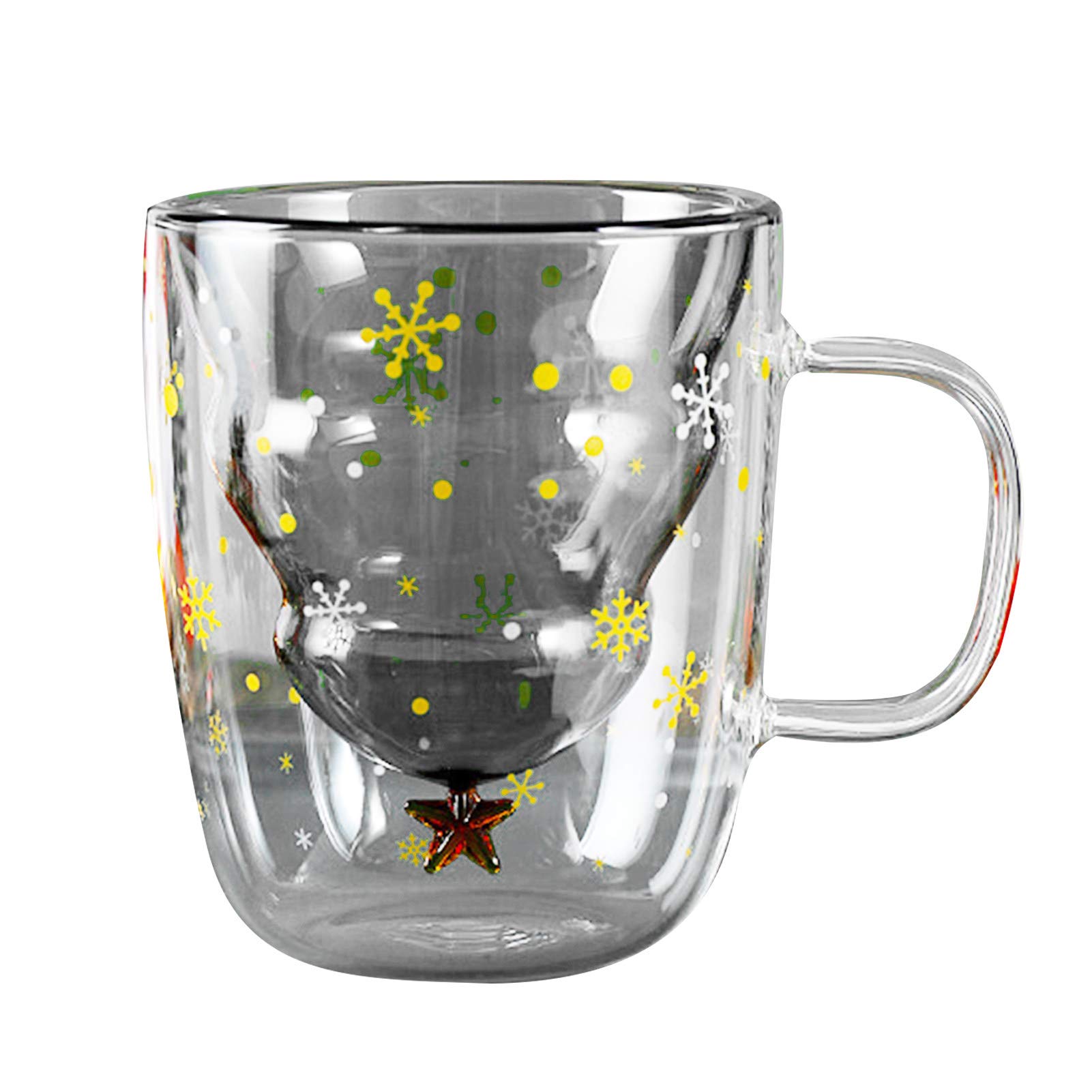 Christmas Tree Shaped Double Wall Insulated Glass Mug - Snowflake Design for Hot Coffee, Tea & Milk - Perfect for Holiday Gifts & Winter Drinks