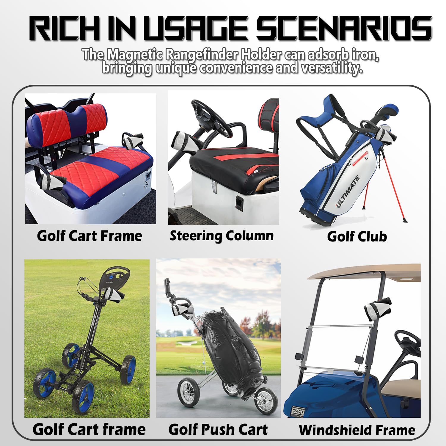Universal Magnetic Golf Rangefinder Holder - Adjustable Strong Strap for Golf Cart, Windshield, Bag & Steering Column | Secure Golf Accessories for Range Finders & GPS Devices | Perfect for Golf Courses, Driving Ranges & Practice Sessions