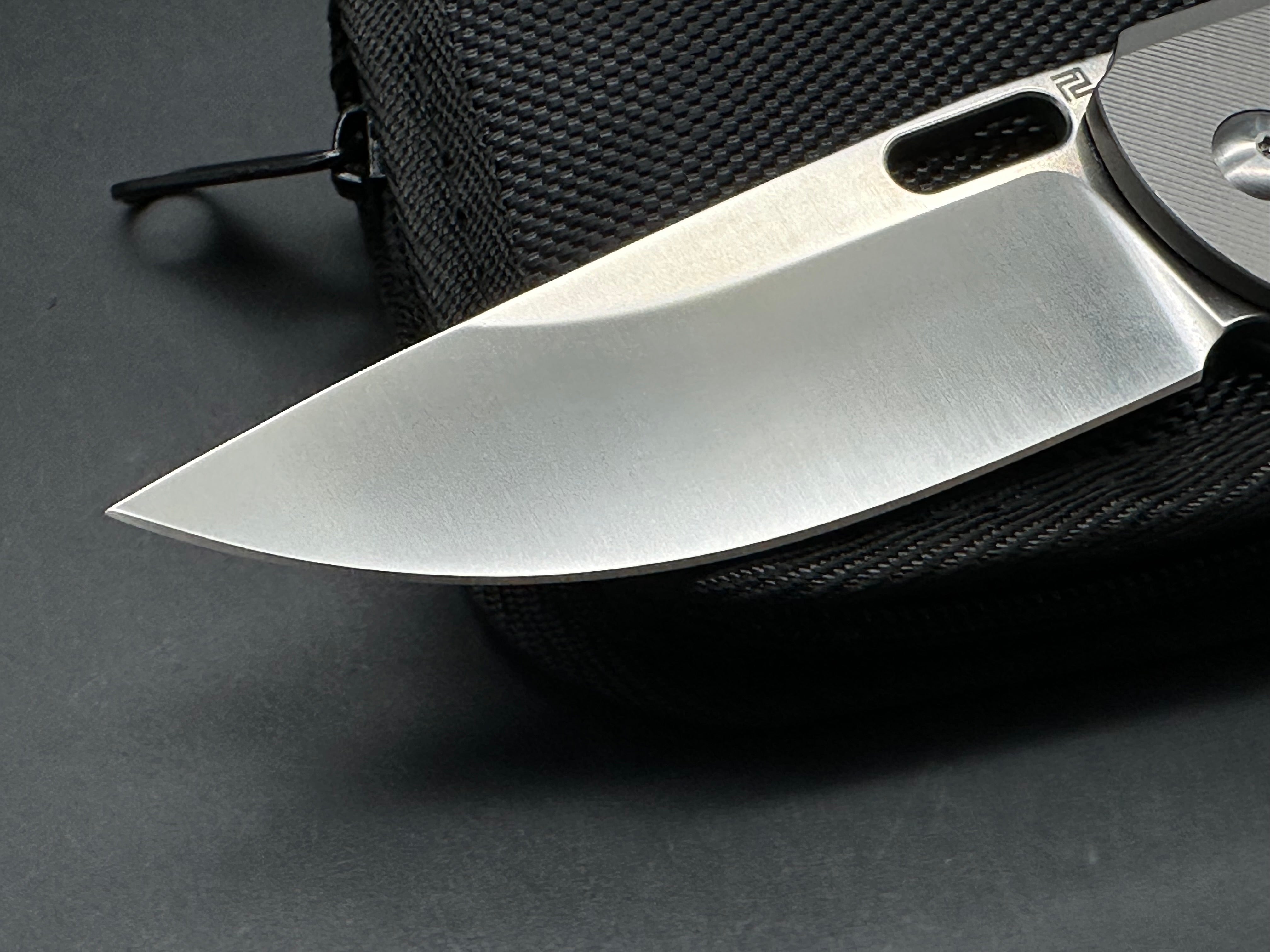 Artisan Cutlery Satyr Folding Knife - Gray Titanium Handle, S90V Steel, Drop Point Plain Edge - Perfect for Camping, Hiking & Everyday Carry (EDC)