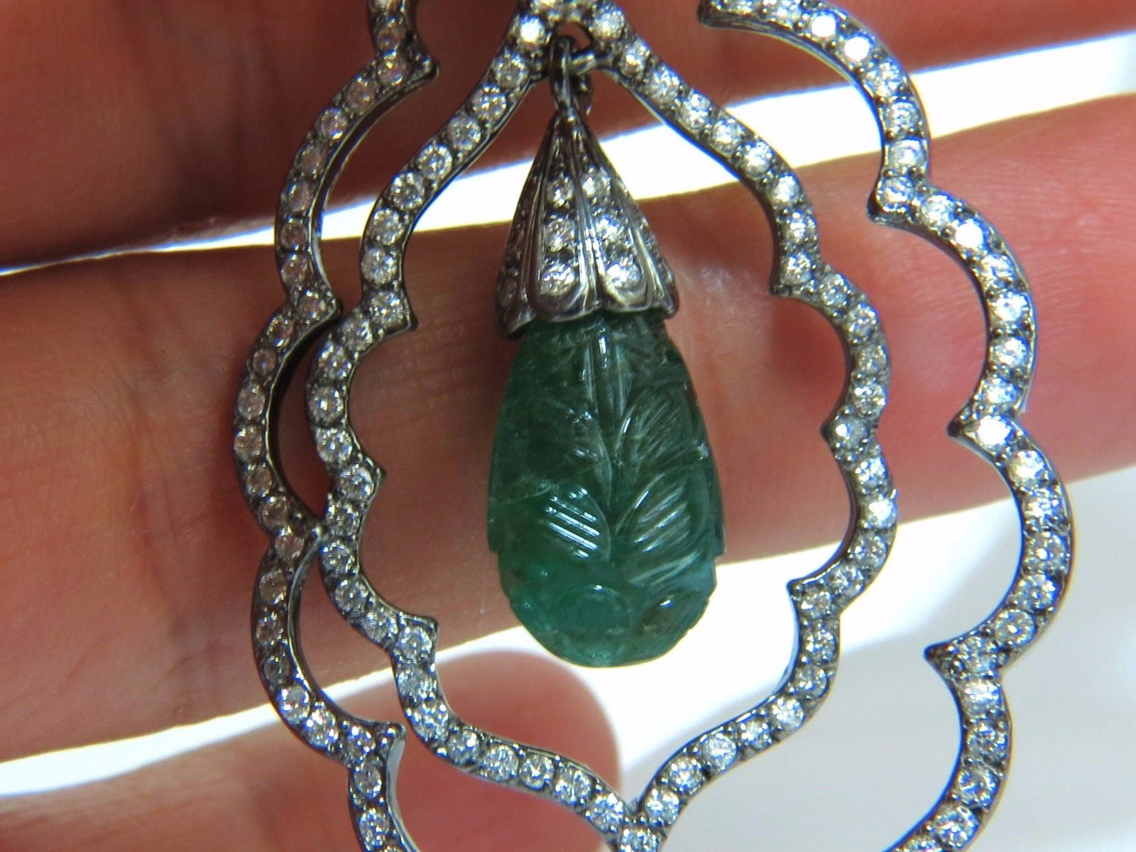 29.50ct Natural Carved Emerald Diamond Dangling Earrings - Large Size for Women | Elegant Jewelry for Parties, Weddings & Special Occasions