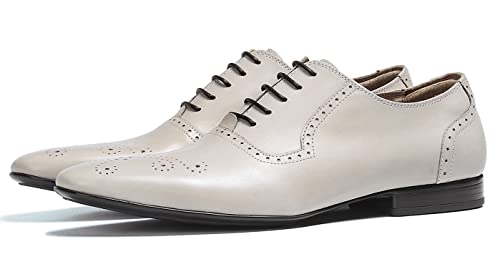 Men's Formal Brogue Oxford Dress Shoes - Classic Lace-Up Business & Wedding Shoes for Men in Ivory - Perfect for Office, Parties & Special Occasions