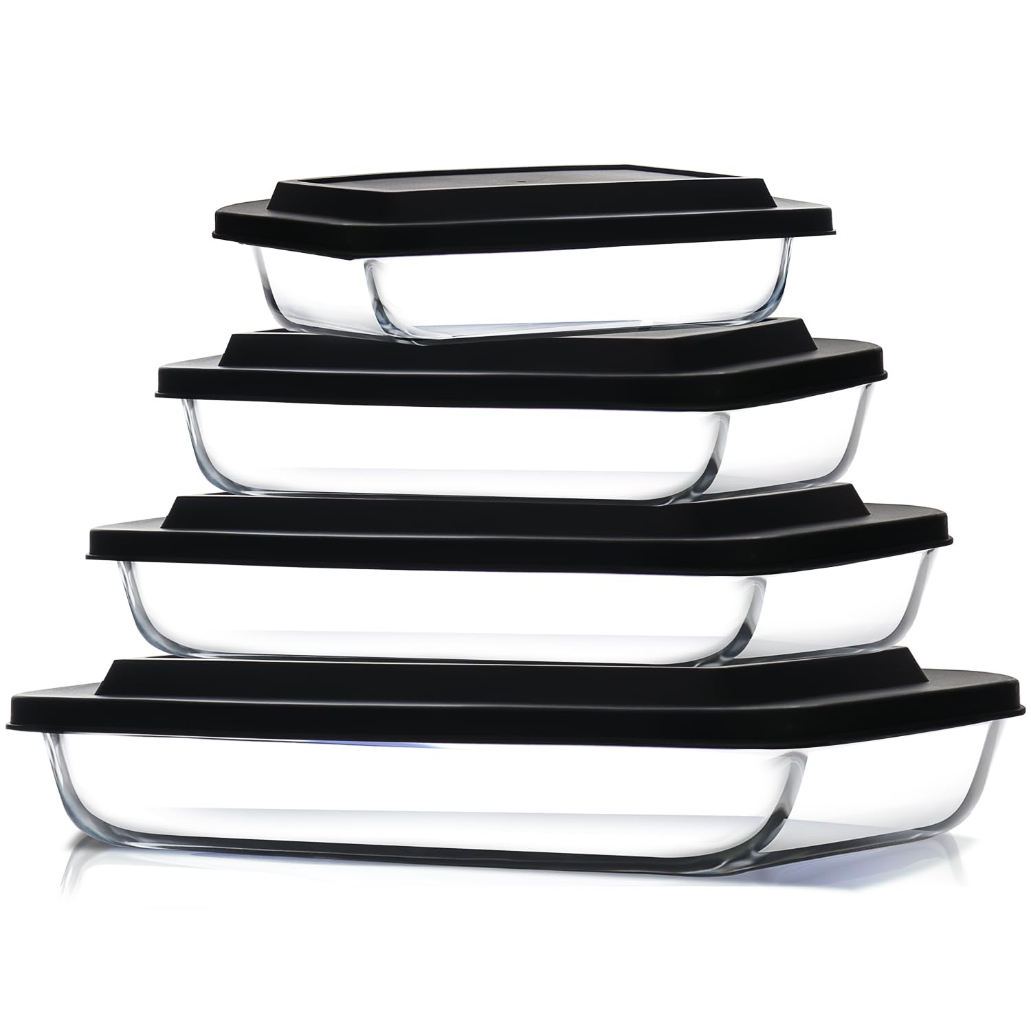 Eatex 8-Piece Oven Safe Glass Casserole Dish Set with Plastic Lids - Rectangular Baking Pans for Lasagna, Cooking, Meal Prep & Leftovers - Freezer to Oven & Dishwasher Safe - Perfect for Family Dinners, Holiday Baking & Meal Storage