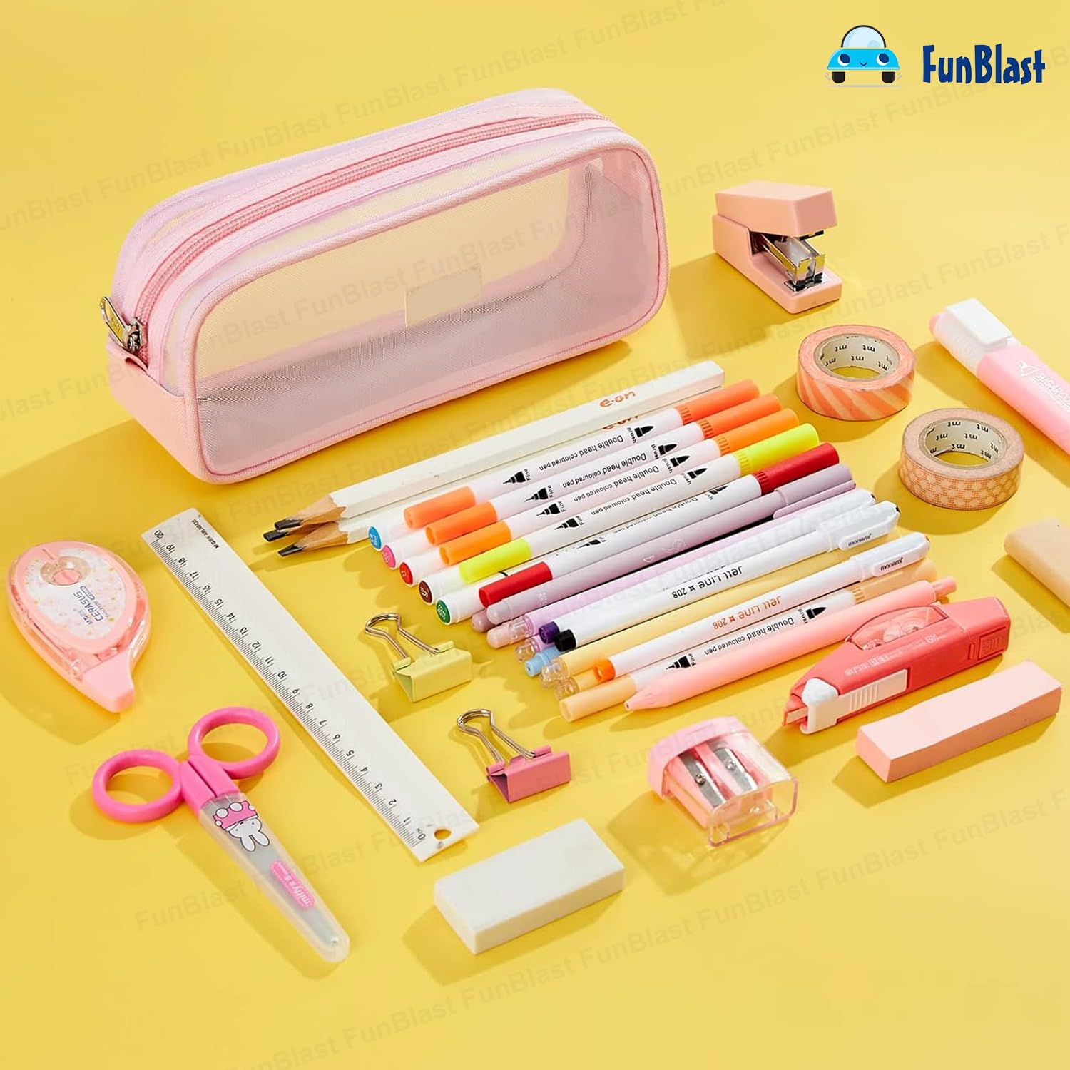 FunBlast Transparent Zipper Pencil Case - Large Capacity Clear Makeup Pouch for School, Office & Travel - Stationery Organizer for Students, Girls & Adults (Pink) | Perfect for Backpacks, Desks & On-the-Go Organization