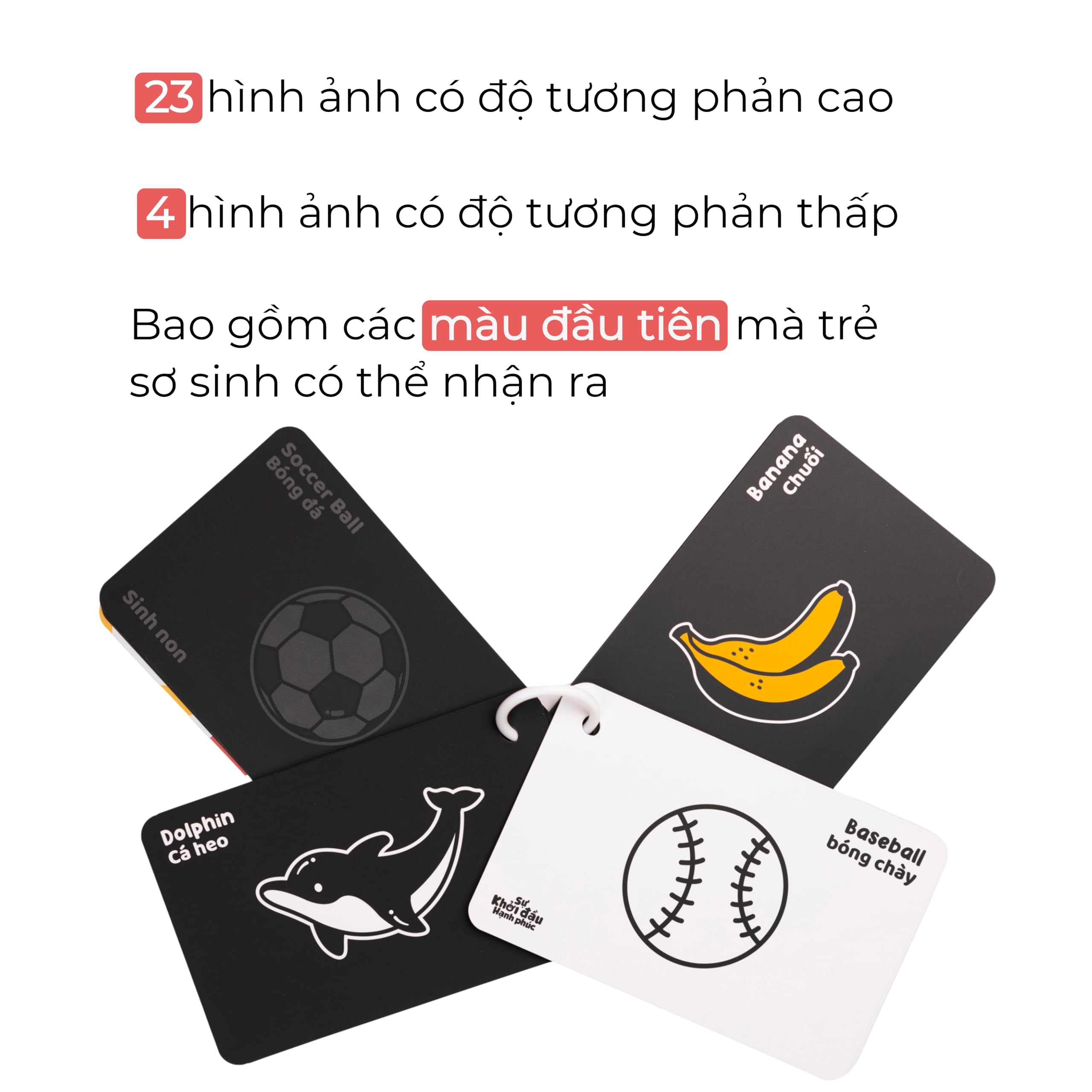 Happy Start High Contrast Baby Cards - Waterproof Tummy Time Toys for Newborns, Black and White Vision Development Cards, Diaper Bag Essentials for Ages 0+ (English & Vietnamese) - Perfect for Early Learning and Sensory Play