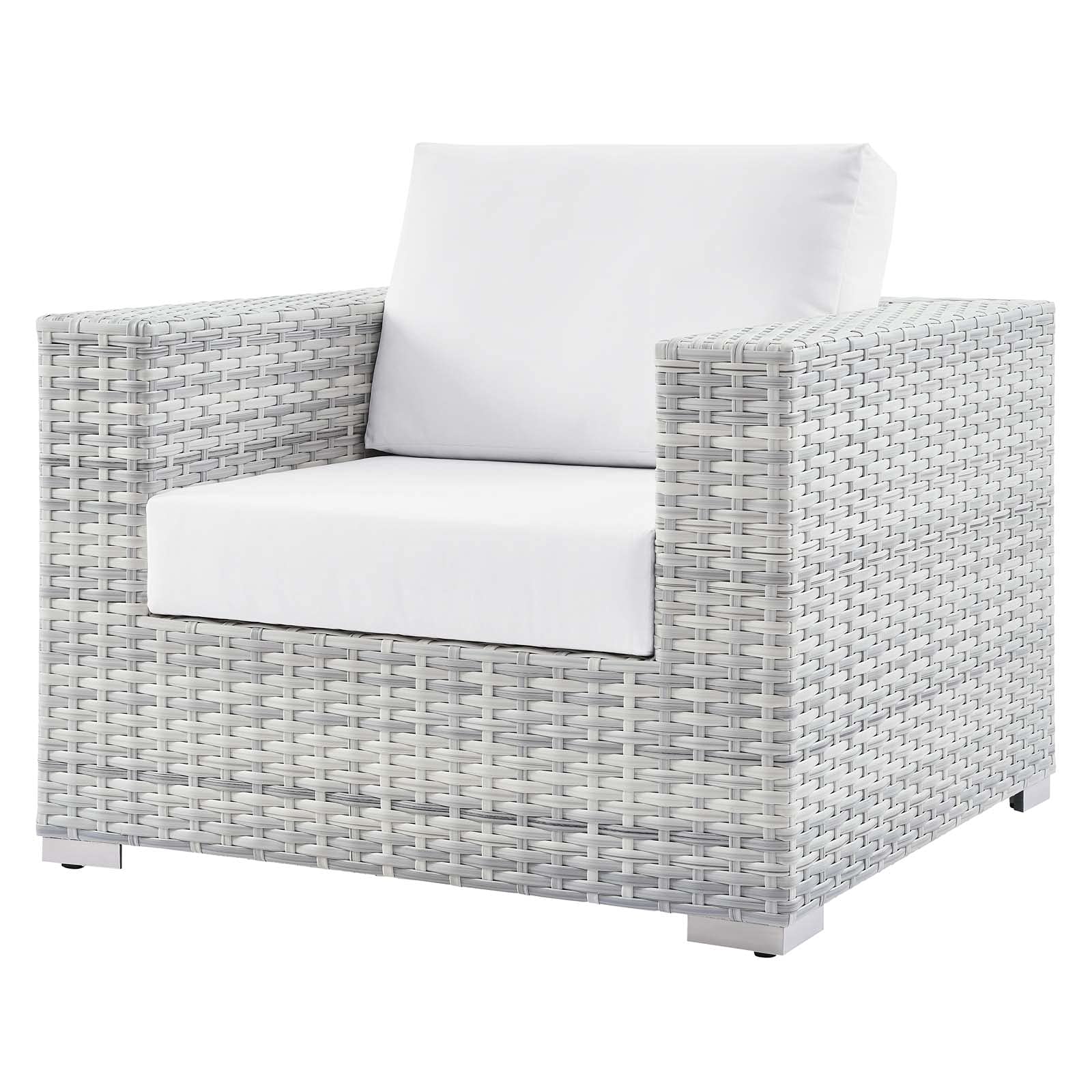 Modern Grey Rattan Wicker Lounge Chair Armchair for Outdoor Patio, Balcony, Cafe, Bistro, and Garden Relaxation