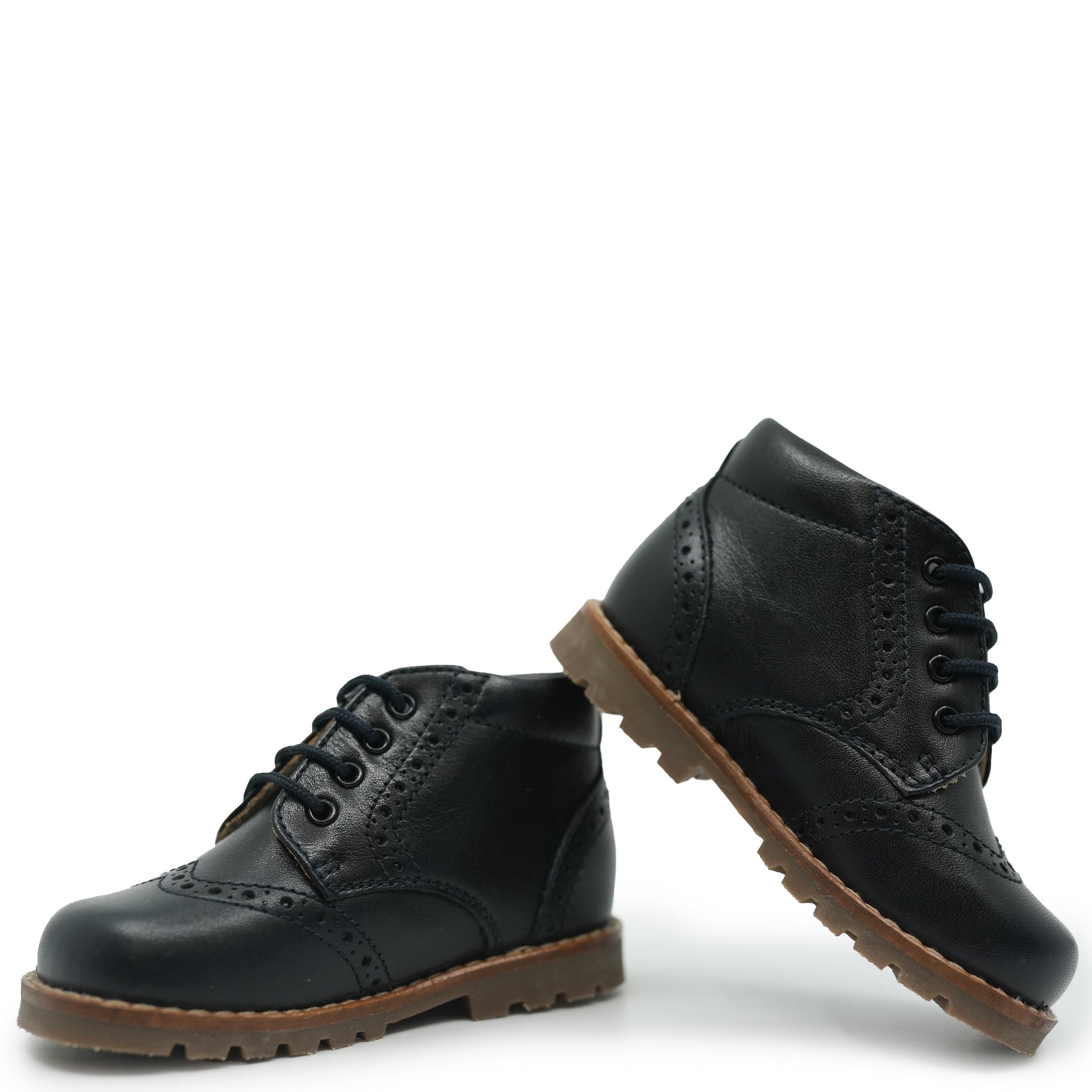 Beberlis Navy Blue Wingtip Chunky Boots for Women - Stylish & Comfortable Chunky Heel Booties for Fall & Winter Fashion, Office Wear & Casual Outfits