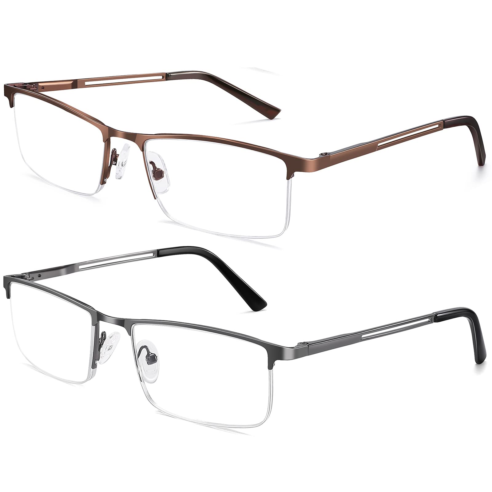 HUYAOPT 2-Pack Blue Light Blocking Reading Glasses for Men & Women - Anti Eyestrain Computer Glasses with Spring Hinge Metal Frame (1.25 Strength, Mixed Colors) - Perfect for Office Work, Gaming & Screen Time