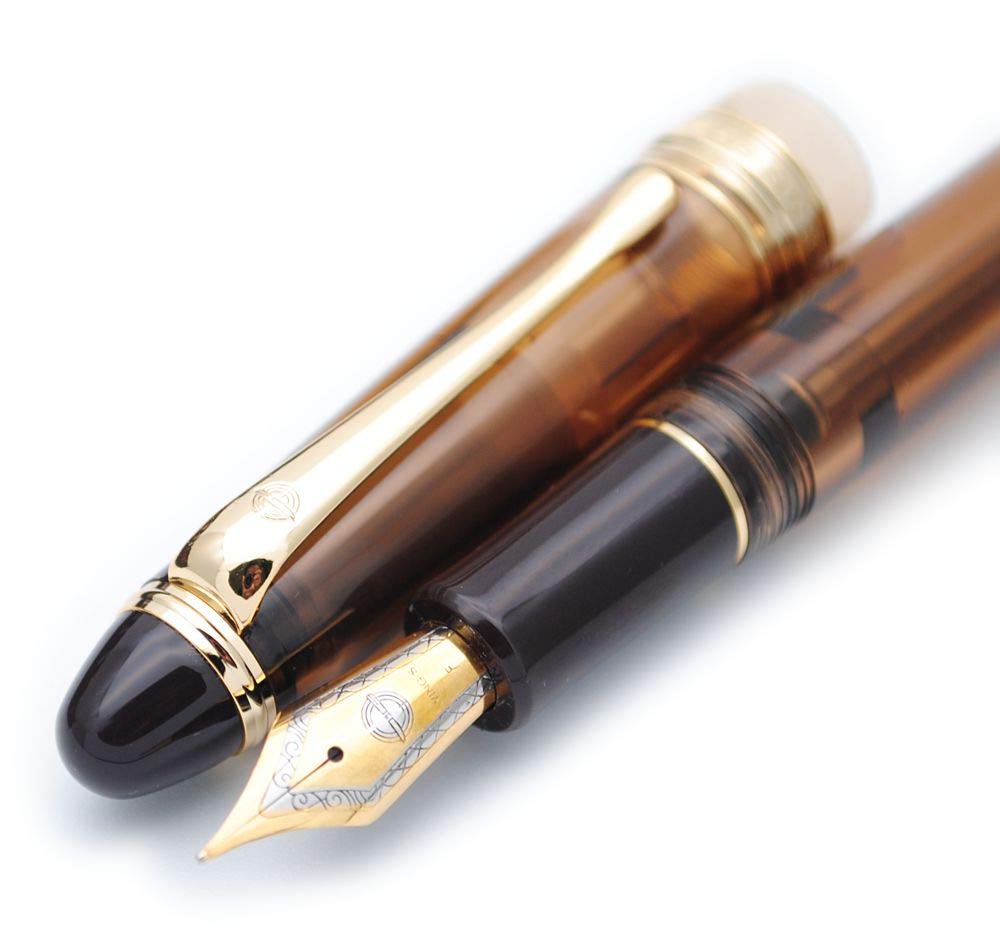 Original Box Vacuum Fountain Pen 0.5mm Fine Nib - Brown with Grip for Writing & Calligraphy