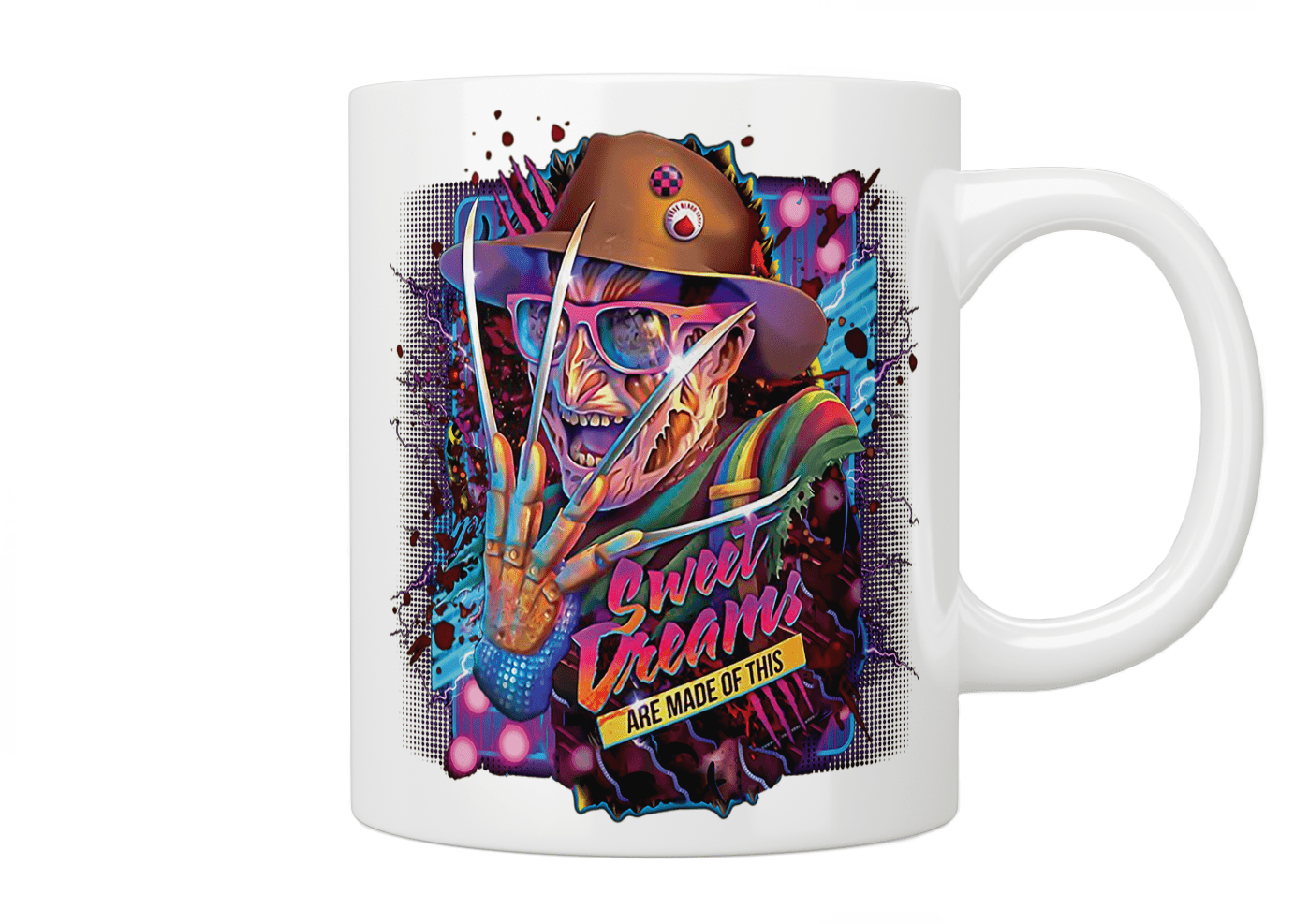 Freddy Krueger Horror Movie Coffee Mug - 'Sweet Dreams Are Made Of This' Novelty Ceramic Cup - Perfect Gift for Horror Fans & Nightmare on Elm Street Collectors - Use for Coffee, Tea or Halloween Decor