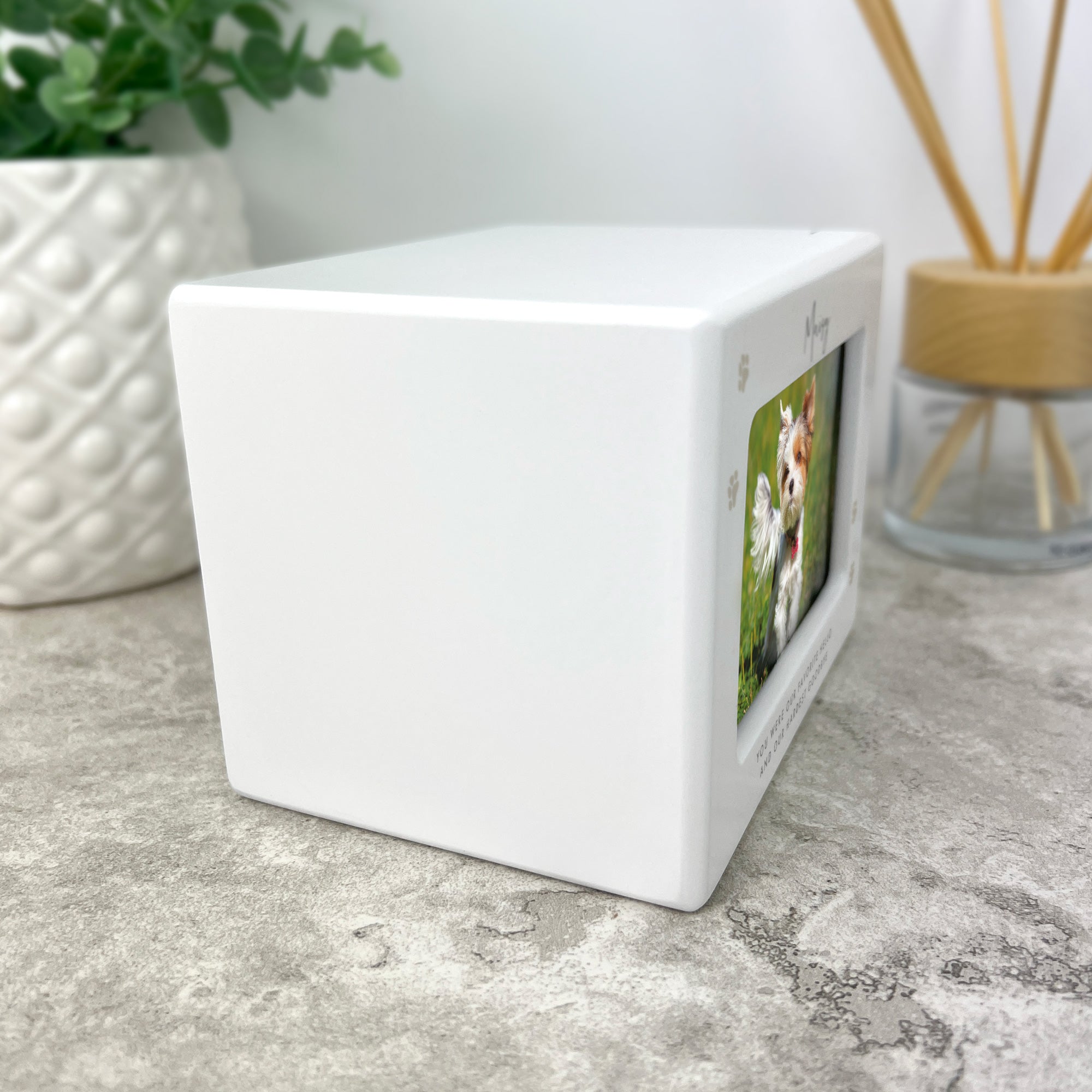 Personalized Neutral Paw Prints Pet Cremation Urn for Ashes - Holds 0.51 Liters (9.5cm x 6cm) with Photo Frame - Perfect Memorial for Beloved Dogs, Cats & Small Pets - Home, Shelf or Memorial Display