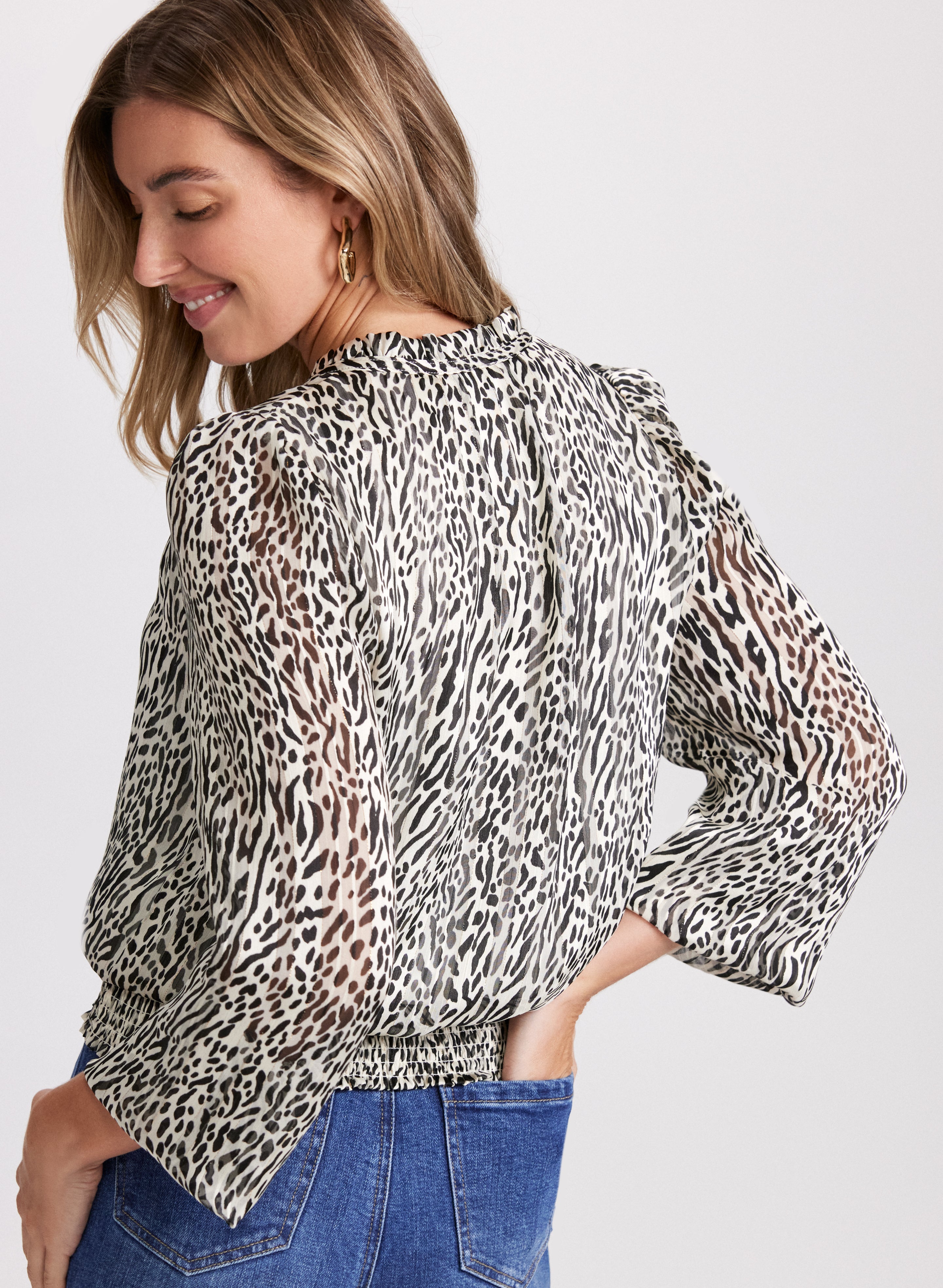 Stylish Animal Print Smocked Waist Blouse for Women | Trendy Floral Top for Casual Outings & Date Nights