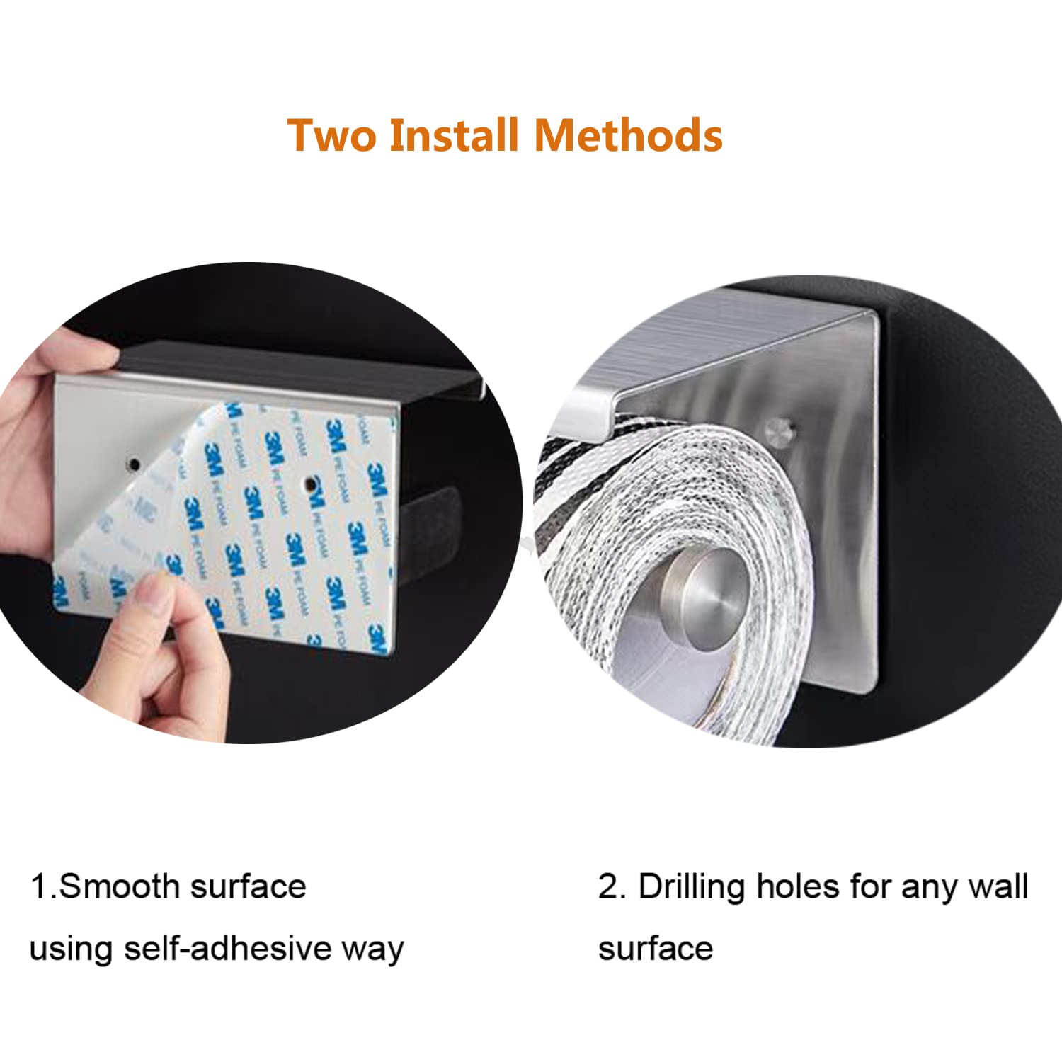 Stainless Steel Wall Mounted Toilet Paper Holder with Phone Shelf - Adhesive or Screw Installation for Bathroom, Kitchen, RV - Space Saving Organizer for Tissues & Smartphones