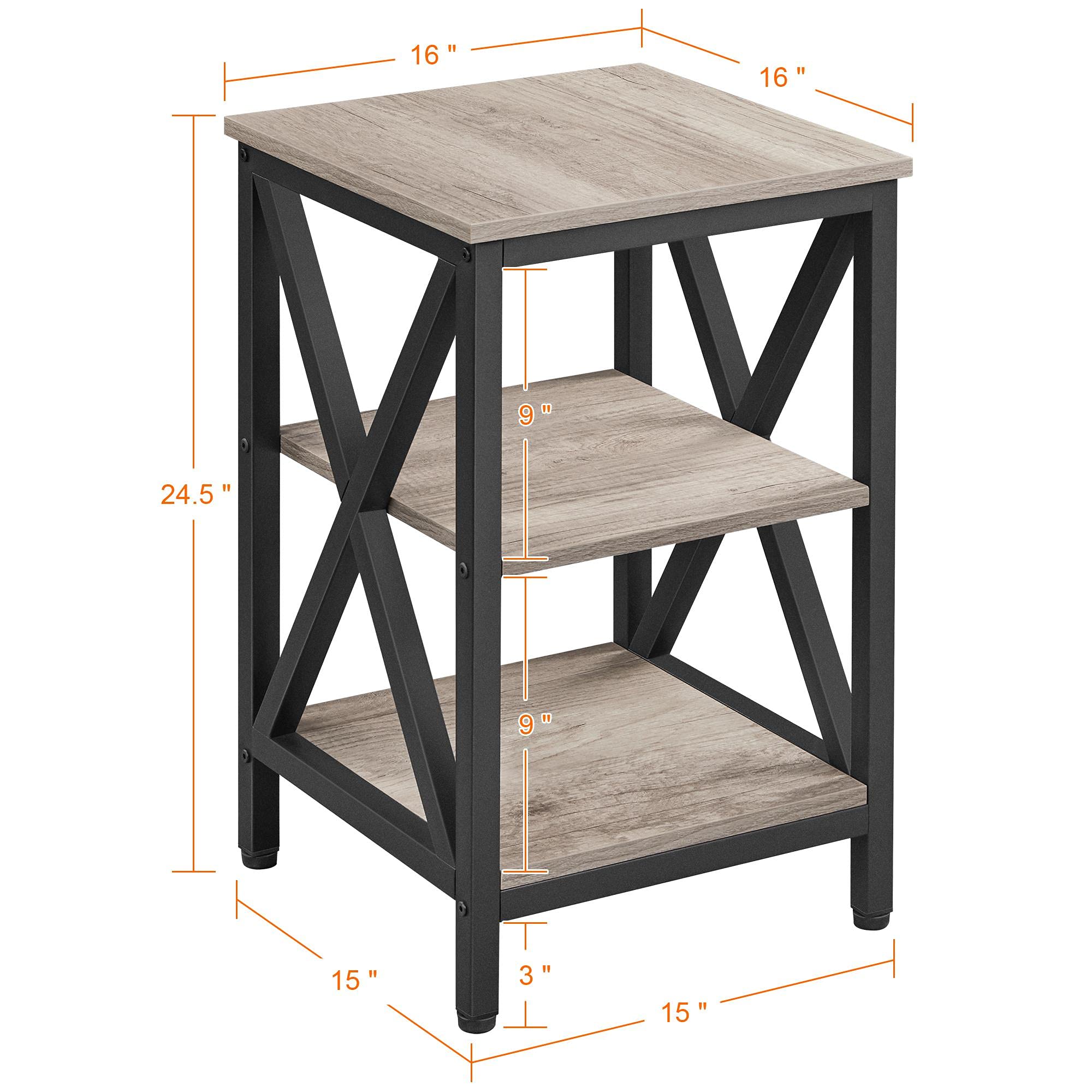 Topeakmart 3-Tier Industrial End Table with Storage Shelves - Wood Look Accent Side Table for Living Room, Bedroom, Office - Gray Finish Modern Sofa Table for Small Spaces & Home Decor