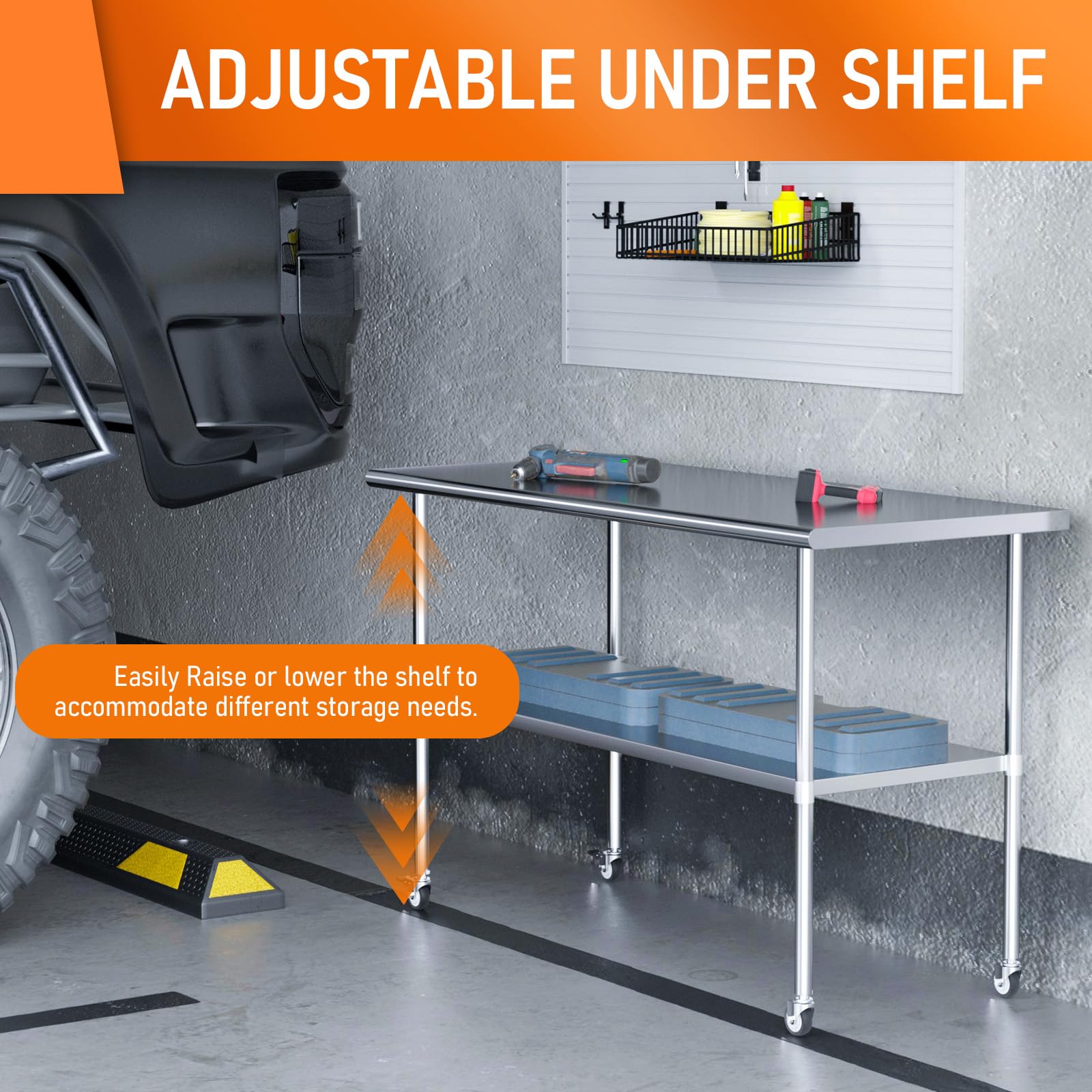 Stainless Steel Prep & Work Table with Adjustable Shelf & Wheels - 24