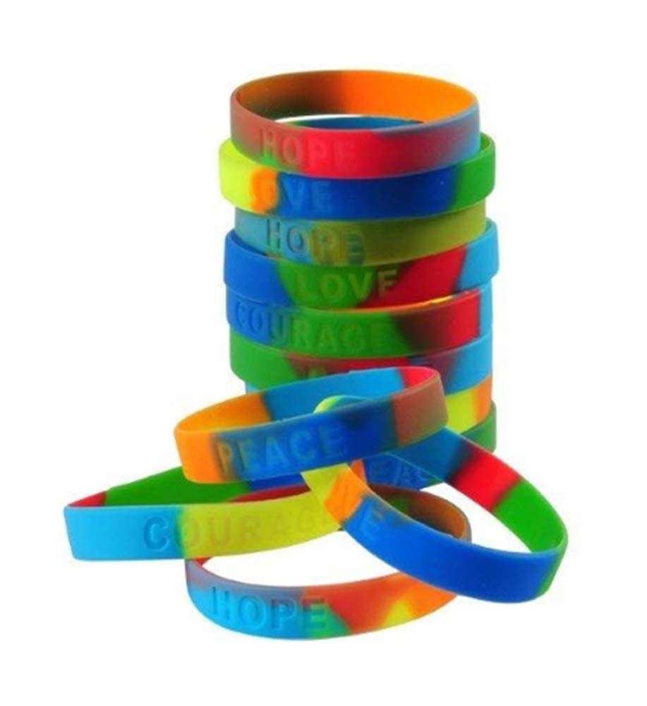 Colorful Rainbow Stretchy Rubber Band Bracelets for Kids - 12 Pack Fun Friendship Bands for Parties, Gifts & DIY Jewelry Making