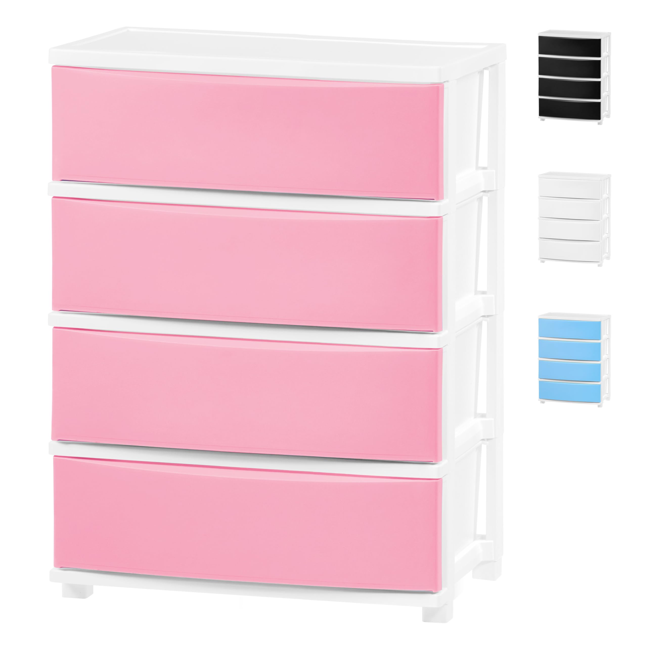 IRIS USA 4-Drawer Plastic Storage Organizer - White Frame with Matte Pink Front Panels for Classroom, Bathroom, Dorm, Bedroom & Laundry Room - Perfect for Art Supplies, Clothes & Home Organization