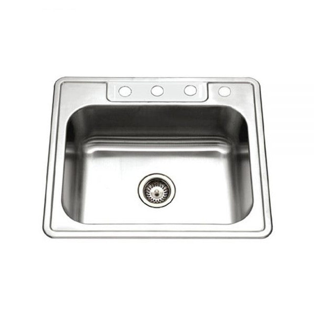 Houzer Glowtone Series 25 Stainless Steel Drop-in Topmount 4-Hole Single Bowl Kitchen Sink 2522 8BS4 1 - Perfect for Modern Kitchens, Easy Installation & Durable Design