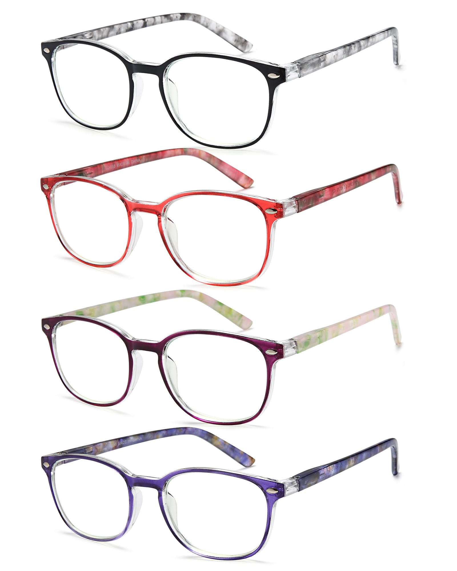 Blue Light Blocking Reading Glasses for Women - 4-Pack Spring Hinge Computer Glasses with Anti-UV Protection +1.50 Strength - Perfect for Office Work, Screen Time & Digital Eye Strain Relief