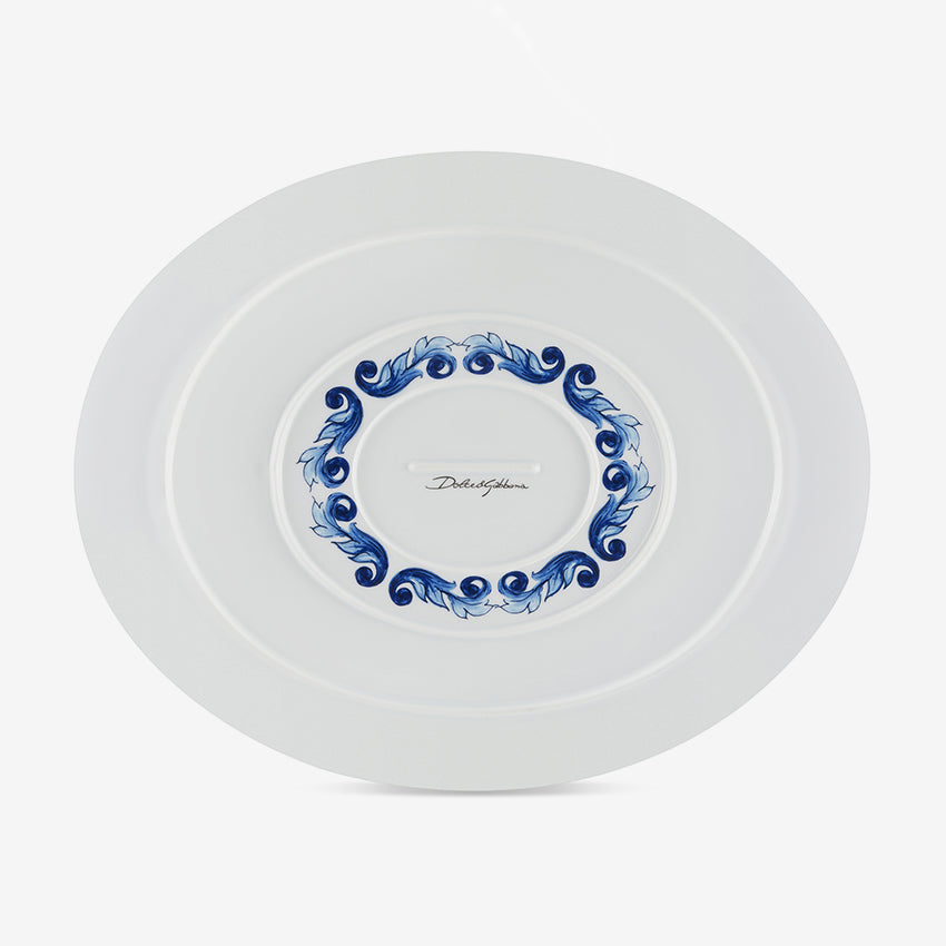 Dolce & Gabbana Casa Blue Mediterraneo Fiore Oval Serving Plate - Elegant Italian Ceramic Appetizer Dish for Entertaining, Dinner Parties & Home Decor