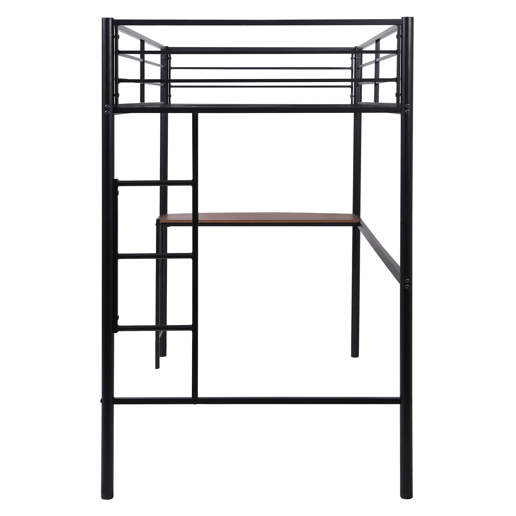 LZ LEISURE ZONE Twin Loft Bed with Desk & Shelves - Sturdy Metal Loft Bed Frame for Teens & Adults - No Box Spring Needed - Space-Saving Black Twin Size Loft Bed - Perfect for Small Bedrooms, Dorms & Studio Apartments