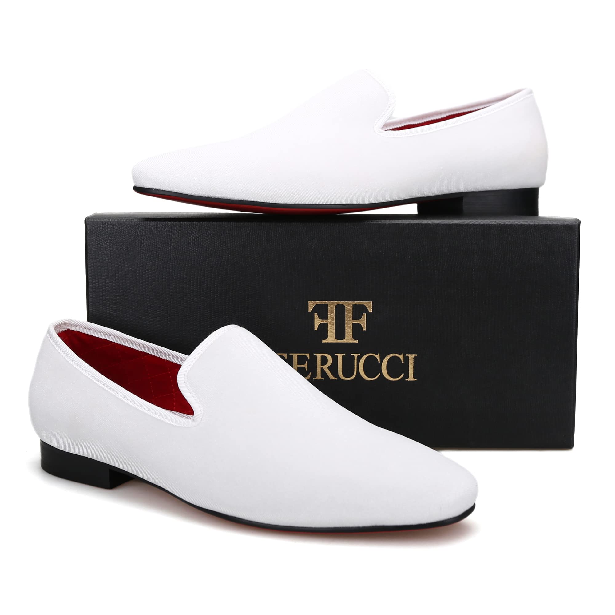 FERUCCI Men's Plain White Velvet Square Toe Loafers - Comfortable Slippers for Wedding, Prom & Casual Wear | Soft Indoor/Outdoor House Shoes for Relaxation & Special Occasions