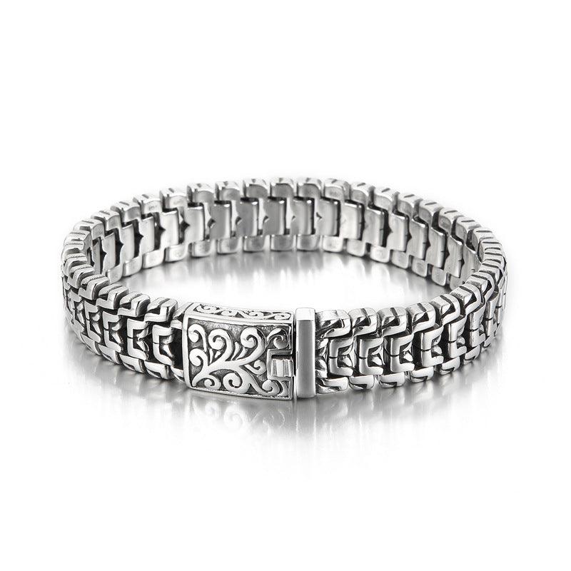 Stylish Men's Titanium Steel Hip Hop Bracelet - Trendy European & American Fashion, Personalized Flower Design - Perfect for Streetwear, Gifts & Hip Hop Culture