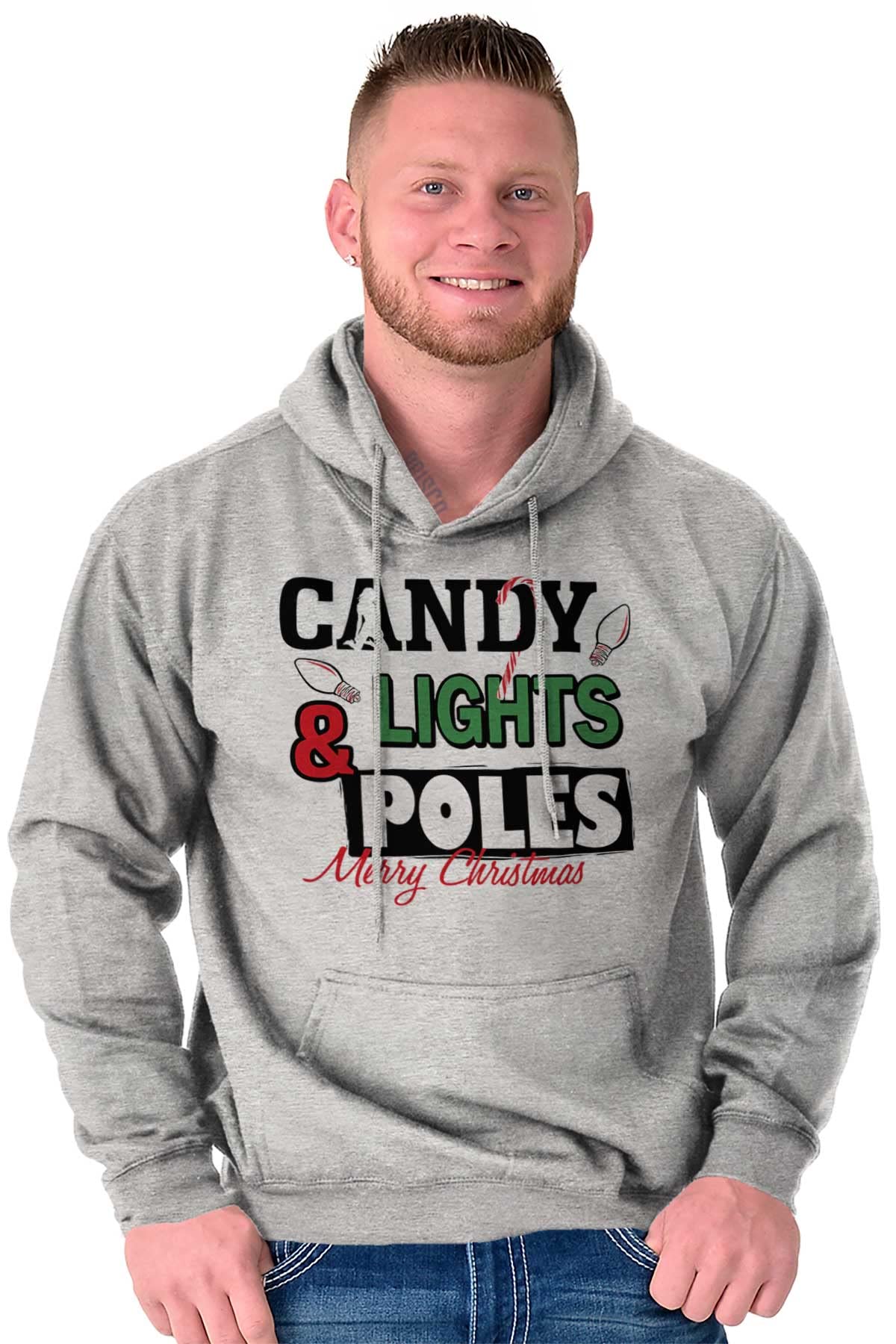 Funny Christmas Candy Lights Pole Hoodie - Men's Festive Holiday Sweatshirt for Parties & Gifts