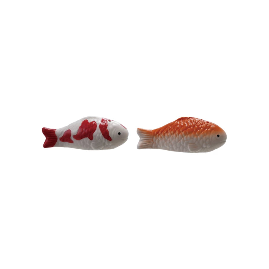Premium Koi Fish Salt and Pepper Shaker Set - Elegant Ceramic Spice Dispenser for Japanese-Themed Kitchen & Dining Table Decor