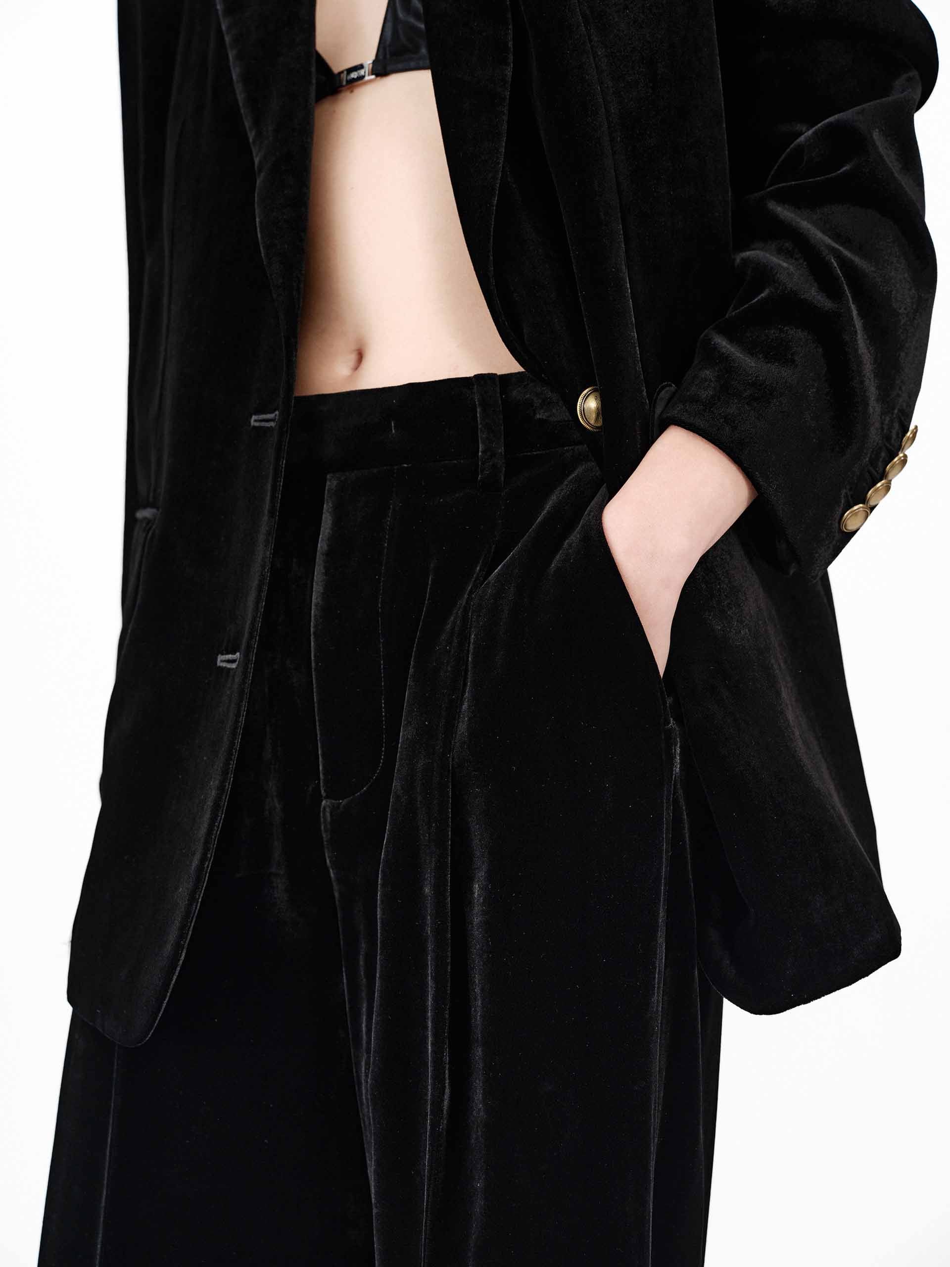 Elegant Metallic Button Velvet Blazer for Women - Stylish Formal Jacket for Office, Parties & Special Occasions