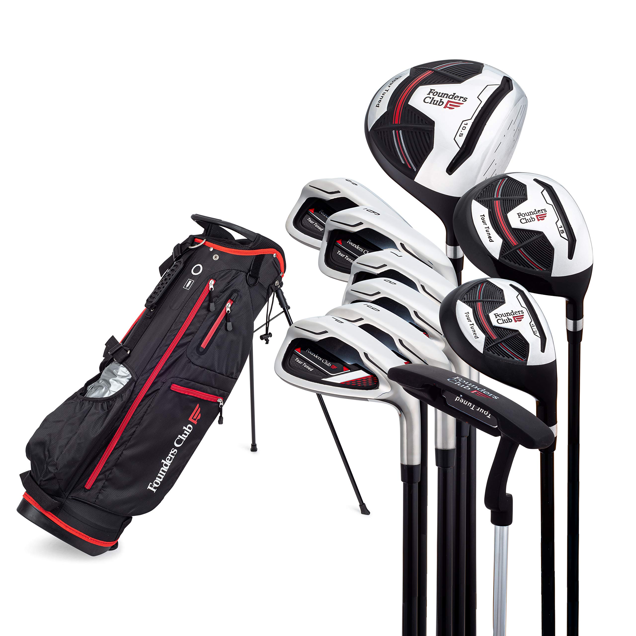 Founders Club Tour Tuned Men's Complete Golf Club Set with Stand Bag - Premium Golf Equipment for Beginners & Intermediate Players | Perfect for Driving Range, Course Play & Tournament Practice