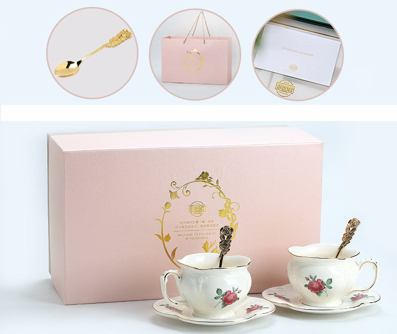 Elegant British Royal Rose Bone China Porcelain Tea Cup Set - Ceramic Coffee & Afternoon Tea Cups with Saucer in Gift Box - Perfect for High Tea, Bridal Showers & Luxury Home Decor