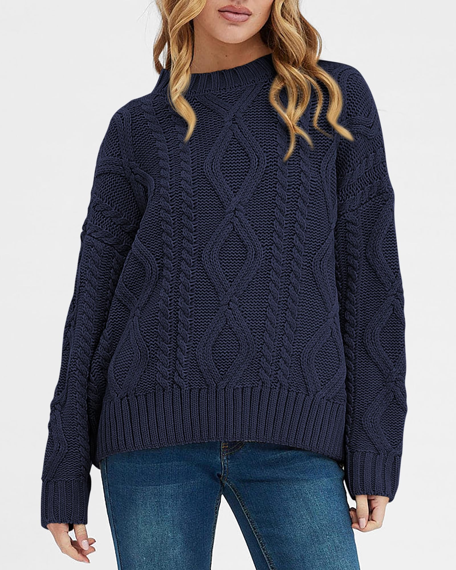 BTFBM Women's Casual Long Sleeve Ribbed Knit Pullover Sweater - Loose Crewneck Cable Jumper Top for Fall 2025 | Cozy Office Wear & Autumn Layering
