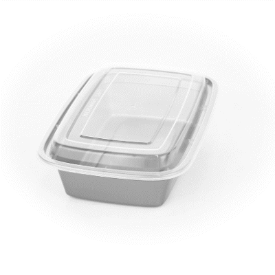 38 oz Rectangle Silver Plastic To Go Containers with Clear Lids - Microwavable Food Storage (8.75