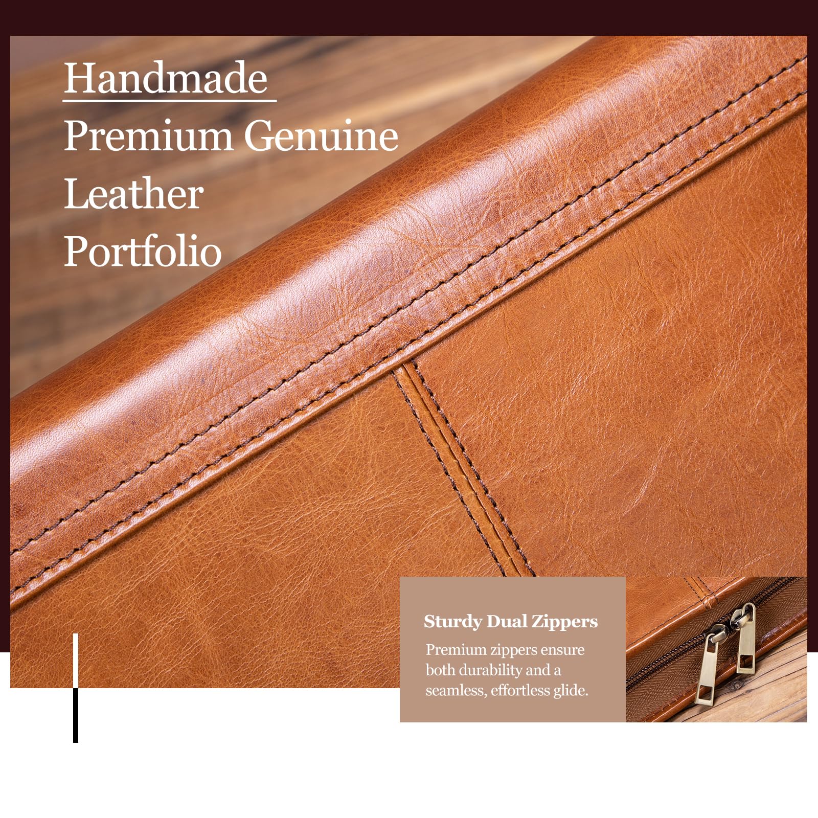 Premium Genuine Full Grain Leather Portfolio with 3-Ring Binder - Zippered A4 Notebook Holder & Laptop Sleeve - Professional Organizer Folder for Men & Women (Brown, Oil-Tanned) - Perfect for Business Meetings, Office Work & Executive Gifts