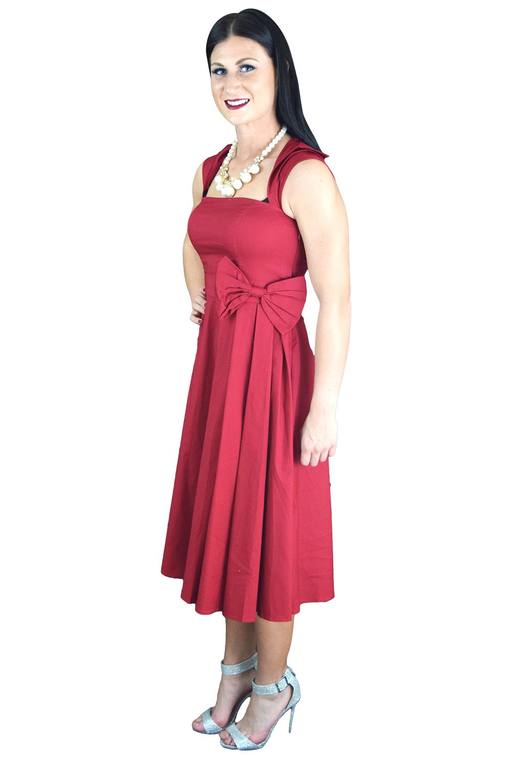 Gothic Rockabilly Red Rose Belted Party Dress - Vintage Pin-Up Style for Women | Perfect for Halloween, Cosplay & Retro Themed Parties