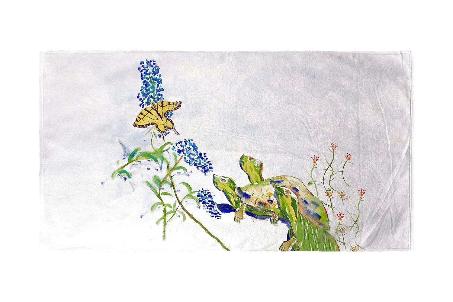 Betsy Drake Turtles & Butterfly Beach Towel - Soft Quick-Dry Bath Towel for Pool, Beach, Yoga & Outdoor Activities | Cute Sea Turtle Design