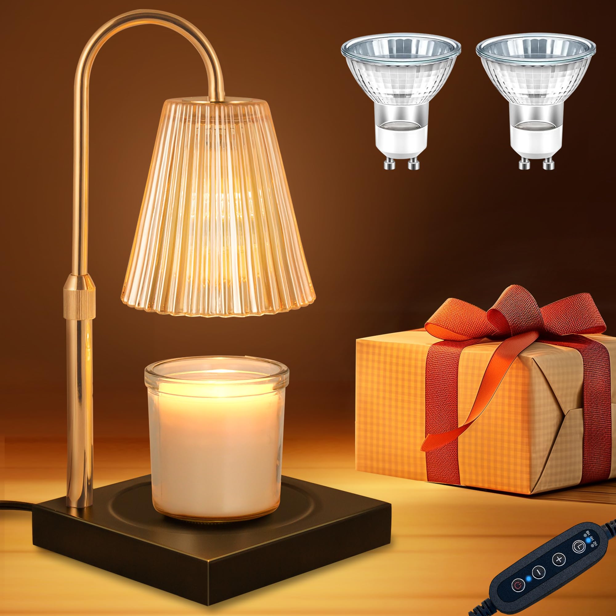 L LOHAS LED Candle Warmer Lamp - Dimmable Electric Candle Warmer with 2H/4H/8H Timer, Adjustable Height & Heat Settings for Large Jar Candles - Perfect for Home Decor, Romantic Dinners, Spa Relaxation & Holiday Ambiance
