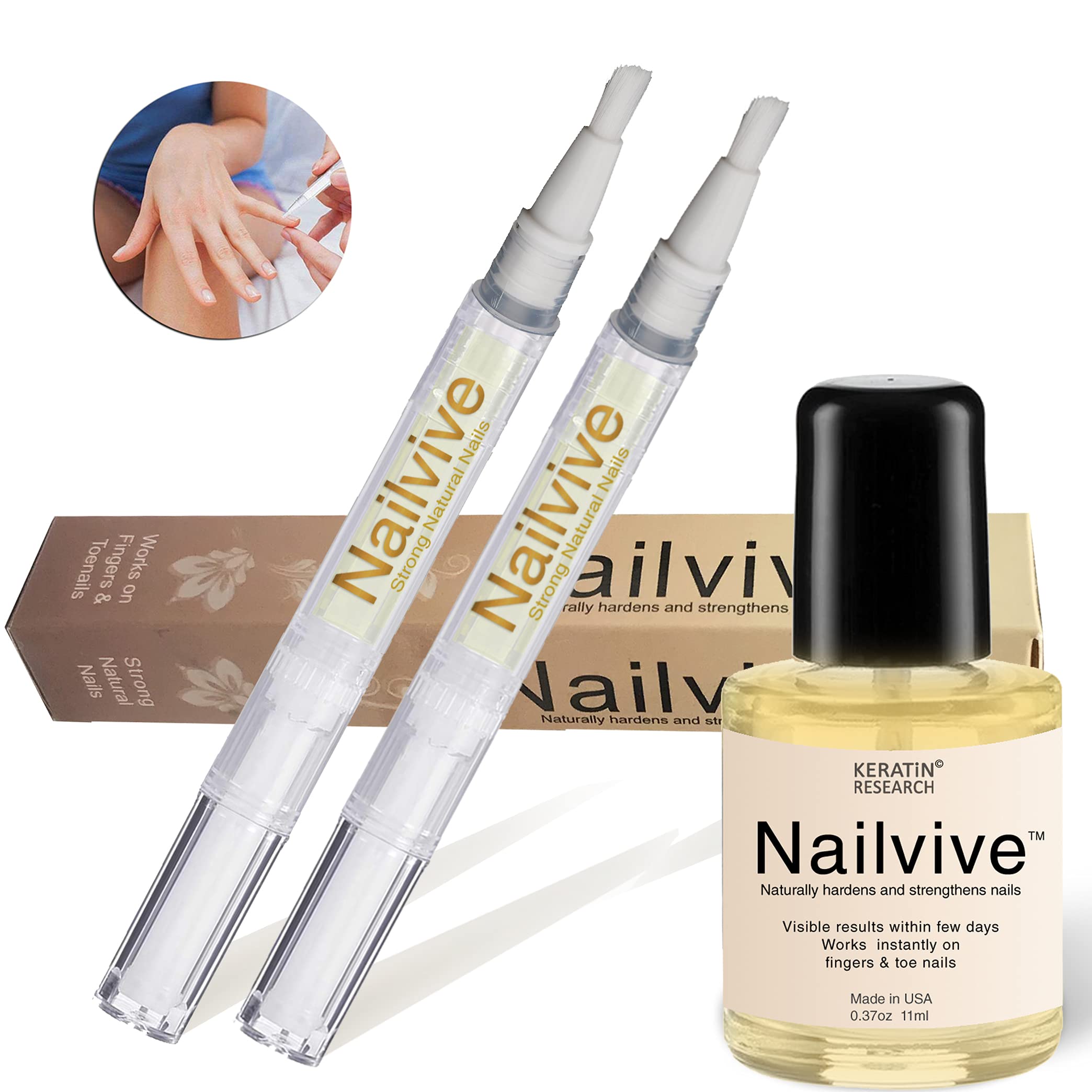 NAILVIVE Nail Strengthening Serum with Keratin & Silk Proteins - Natural Nail Treatment for Stronger, Harder Nails - Prevents Splitting, Chipping, Peeling & Cracking (Bonus Pack) - Perfect for Weak, Brittle Nails & Nail Care Routine